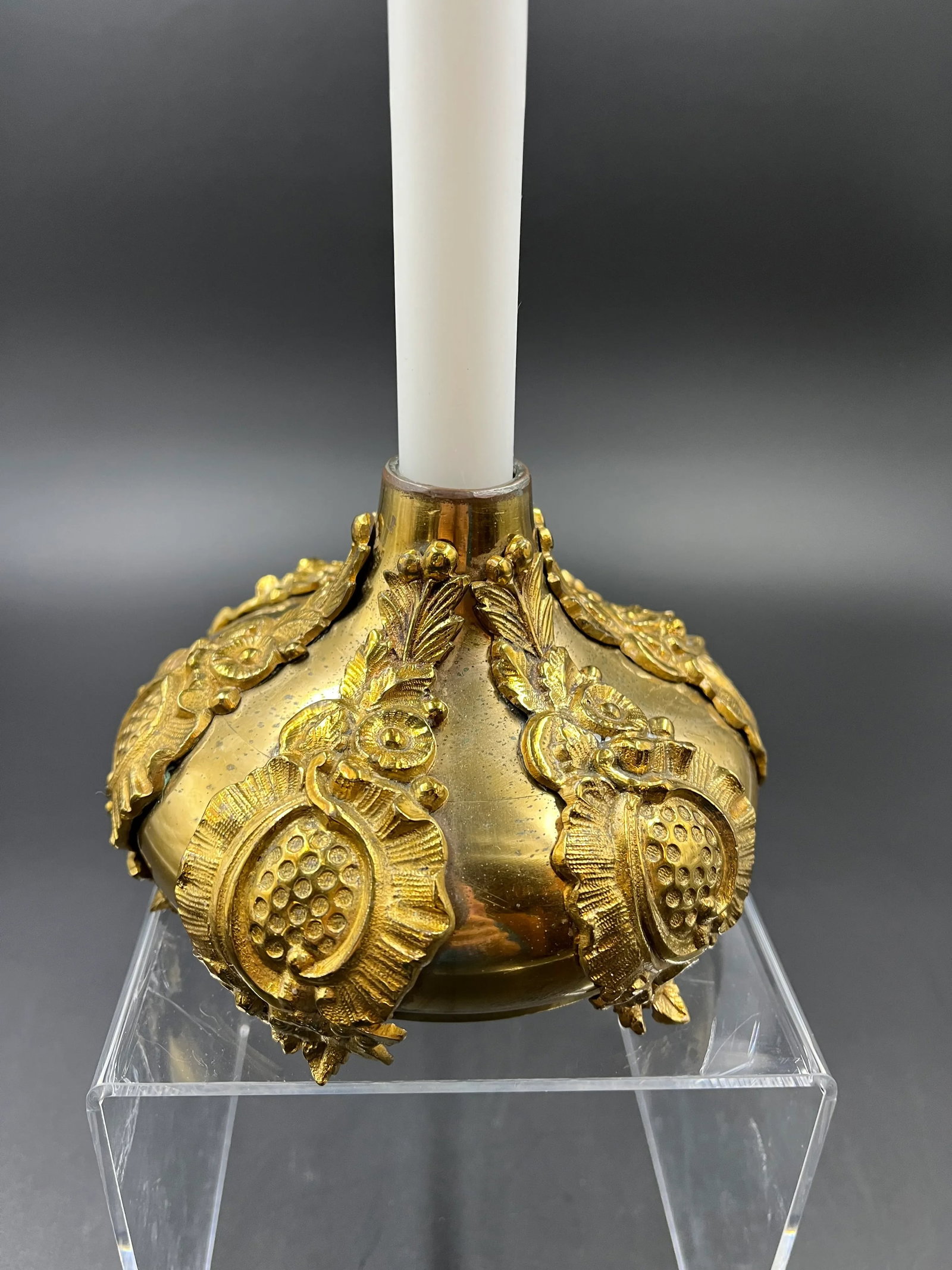Antique French Solid Brass Candle Holder - 6