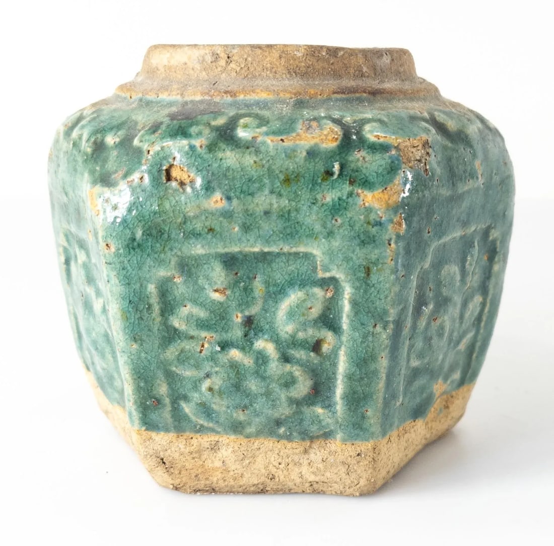 20th Century Chinese Chinoiserie Green Glazed Pottery Ginger Jar - 3