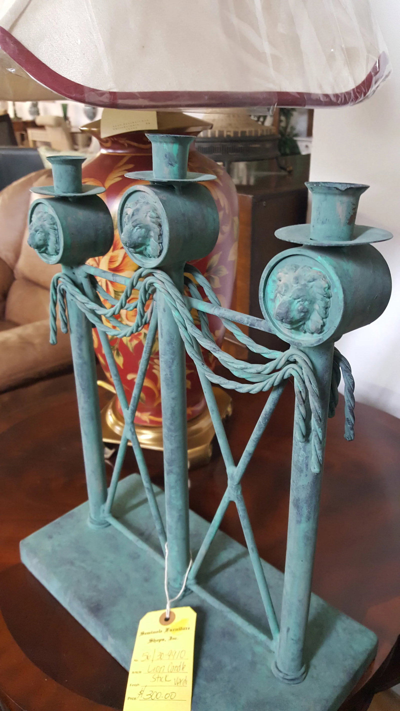 Lion Head Verdigris Patina Candle Holder by Guild Master - 10
