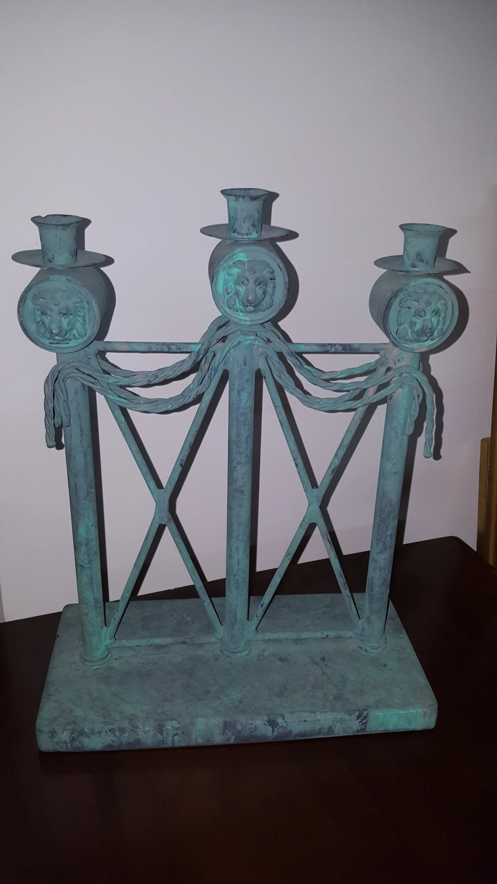 Lion Head Verdigris Patina Candle Holder by Guild Master - 3