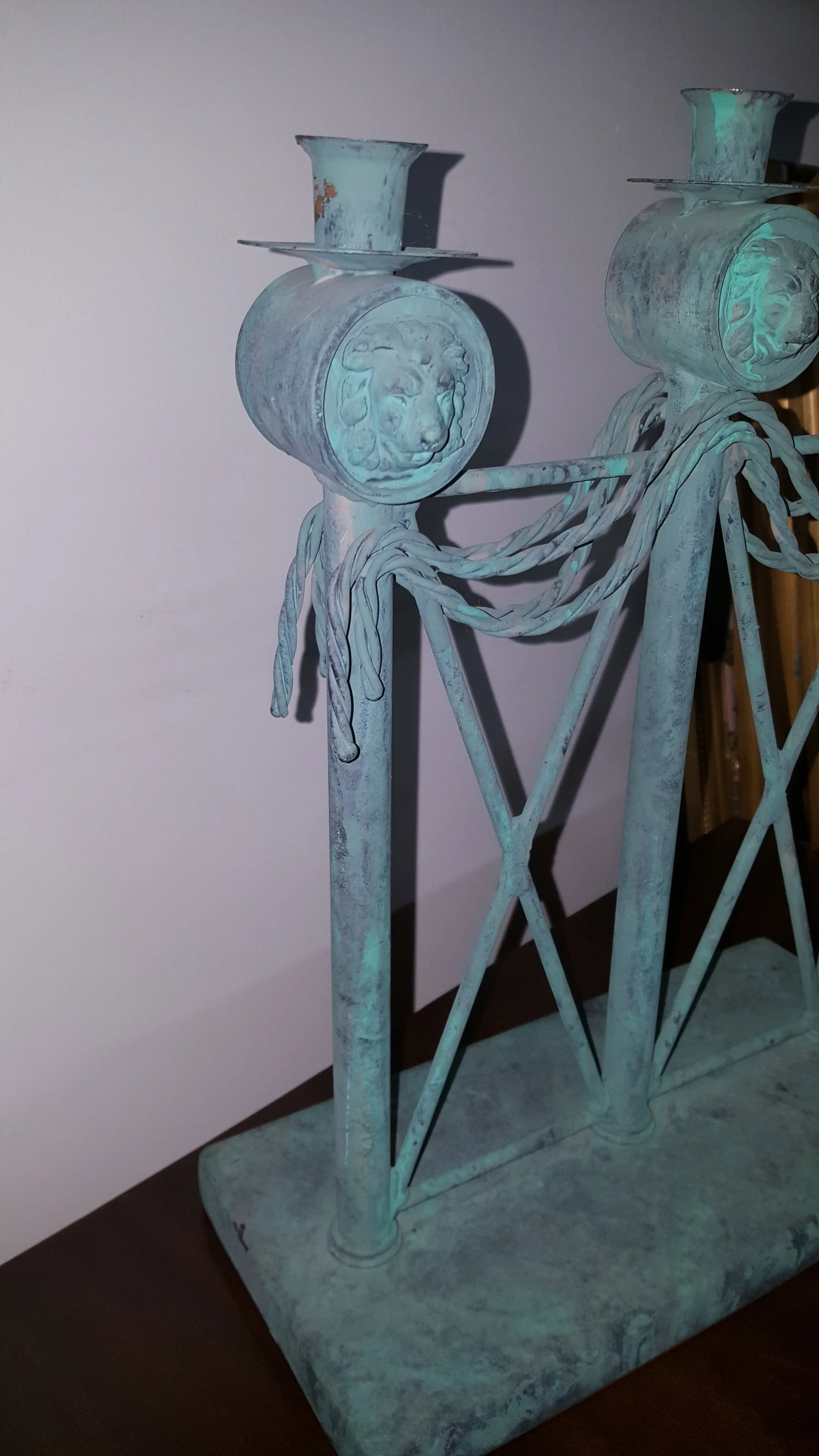 Lion Head Verdigris Patina Candle Holder by Guild Master - 4