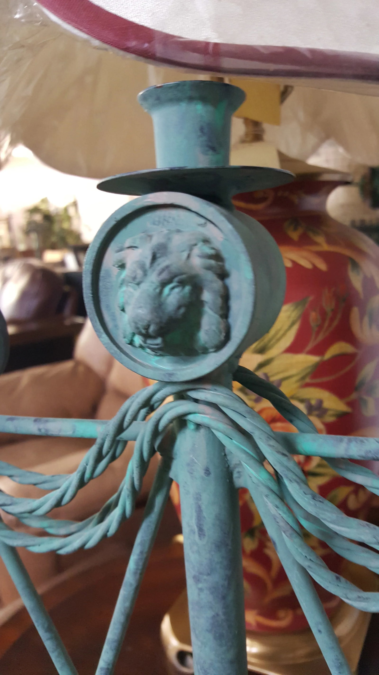 Lion Head Verdigris Patina Candle Holder by Guild Master - 5