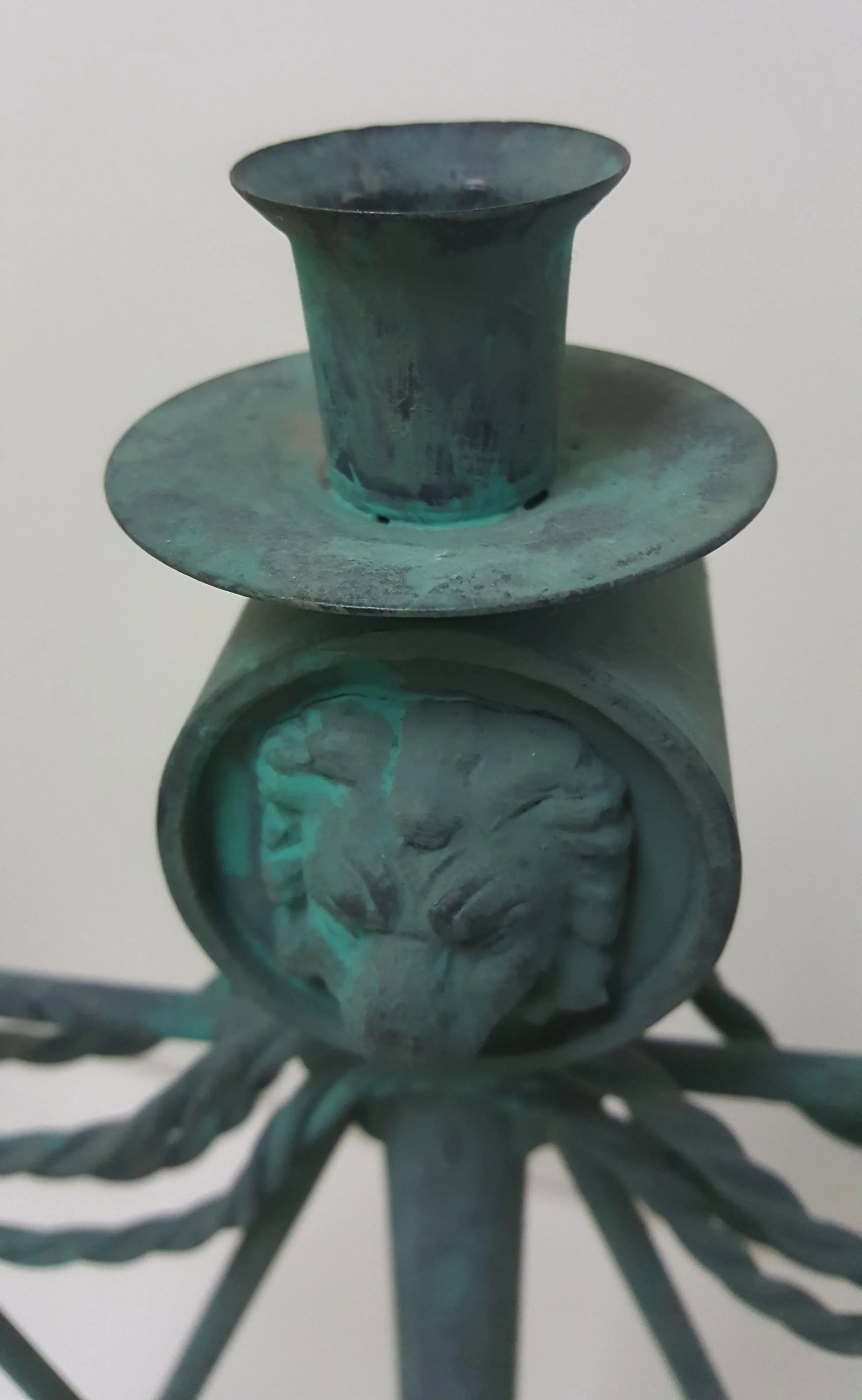 Lion Head Verdigris Patina Candle Holder by Guild Master - 6