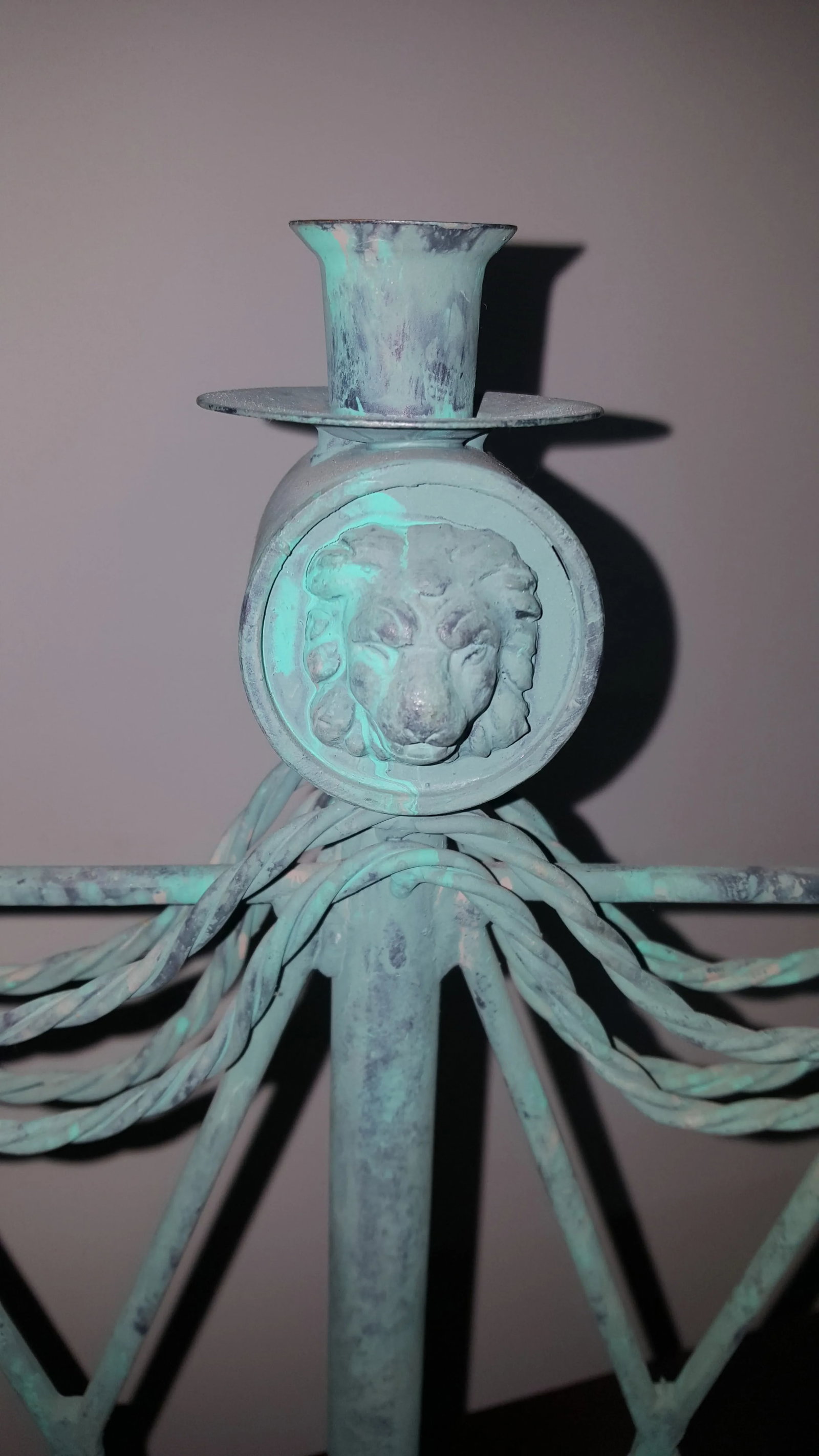 Lion Head Verdigris Patina Candle Holder by Guild Master - 7