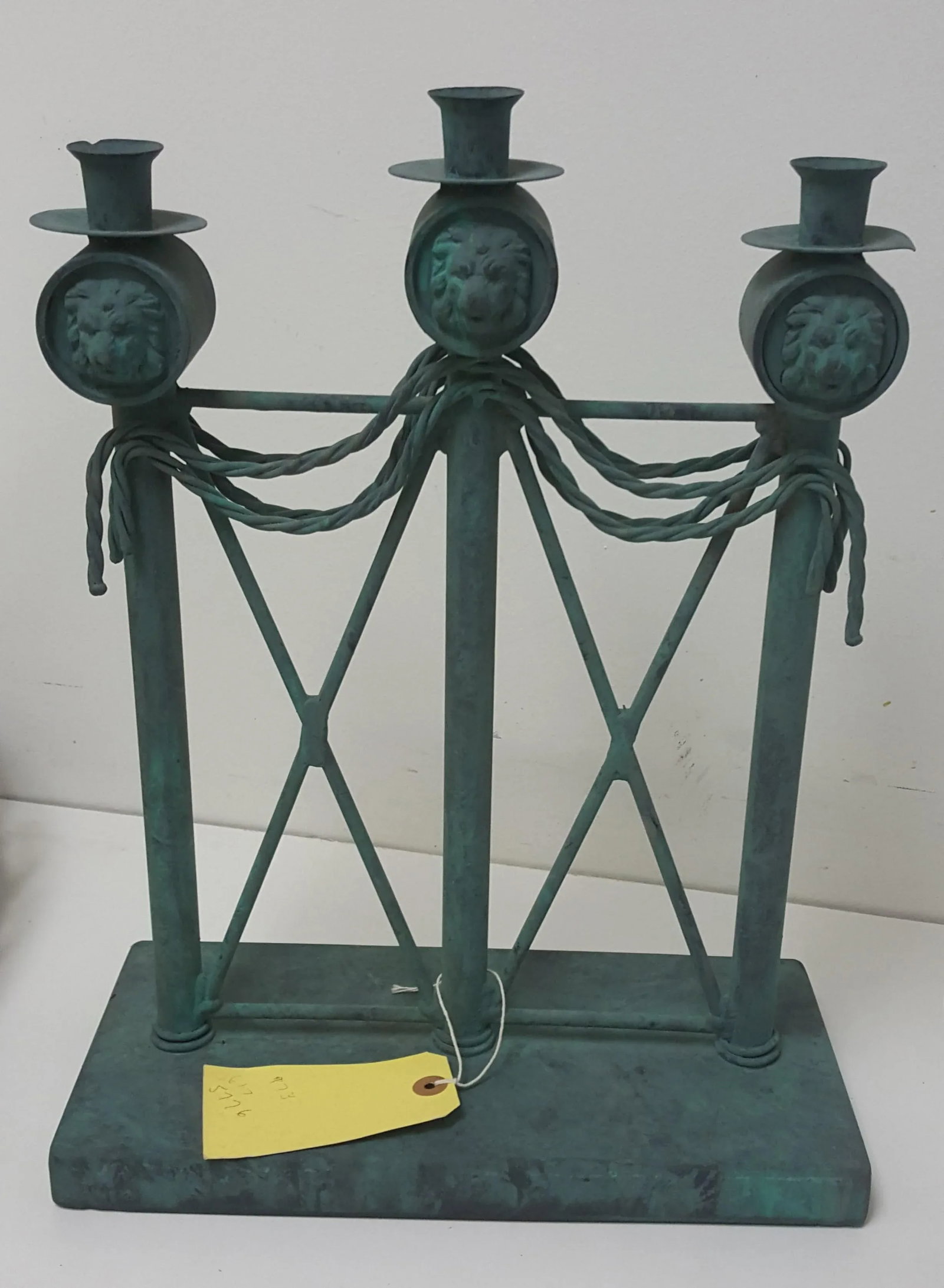 Lion Head Verdigris Patina Candle Holder by Guild Master - 8