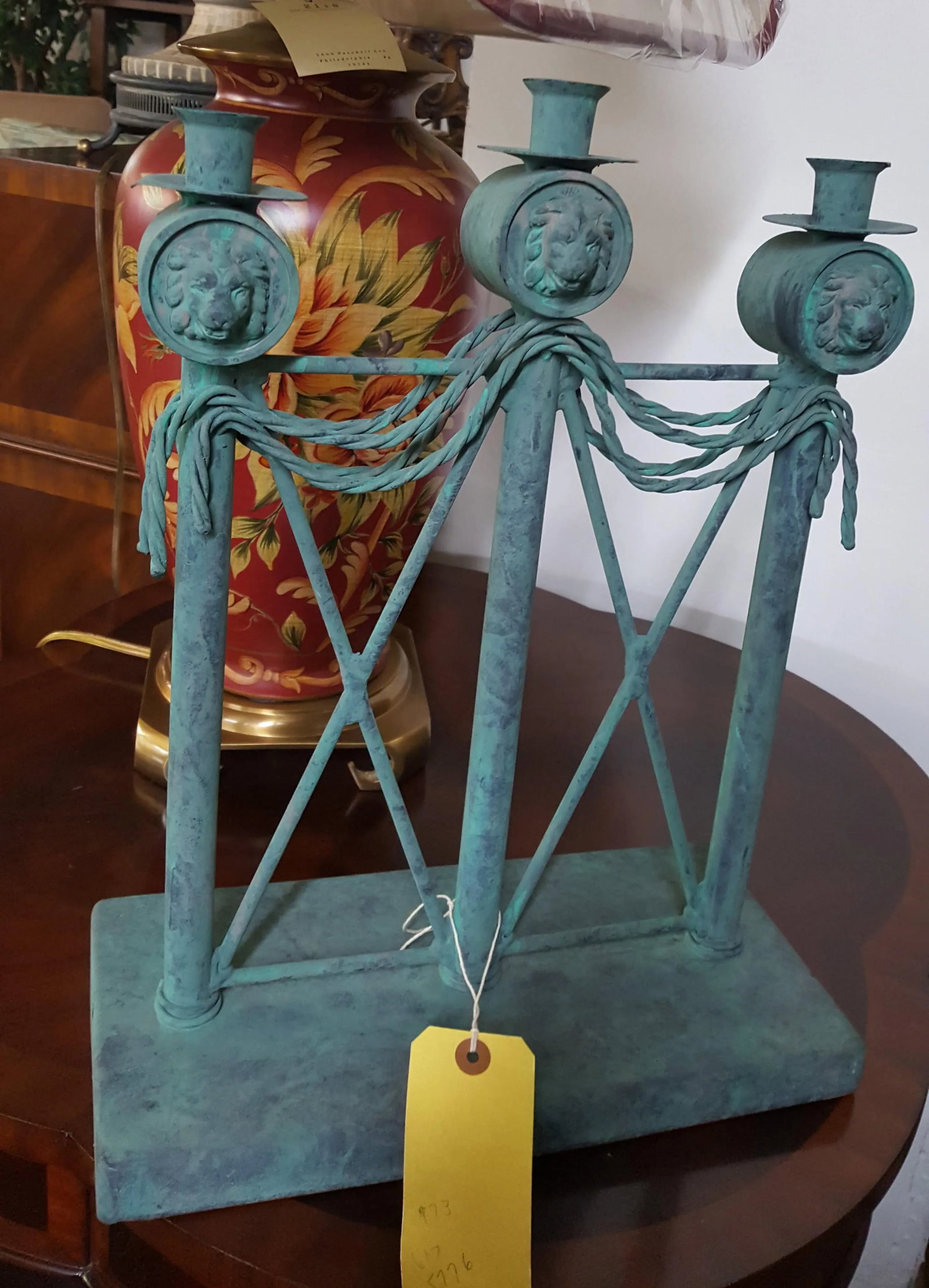 Lion Head Verdigris Patina Candle Holder by Guild Master - 9