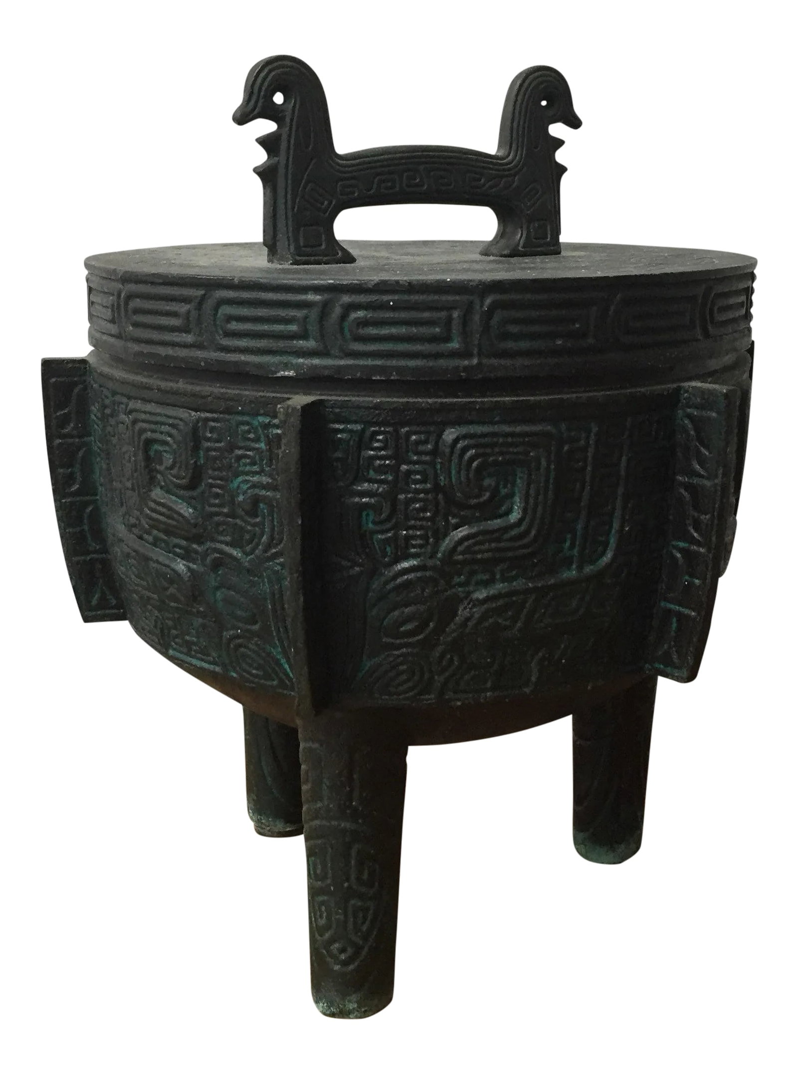 1970s Vintage Asian Style of James Mont Inspired Ice Bucket: Vintage Asian inspired ice bucket in the style of James Mont circa 1970s with green verdigris patina Condition: Condition Notes: Excellent - Minor wear consistent with age and history Creator:
