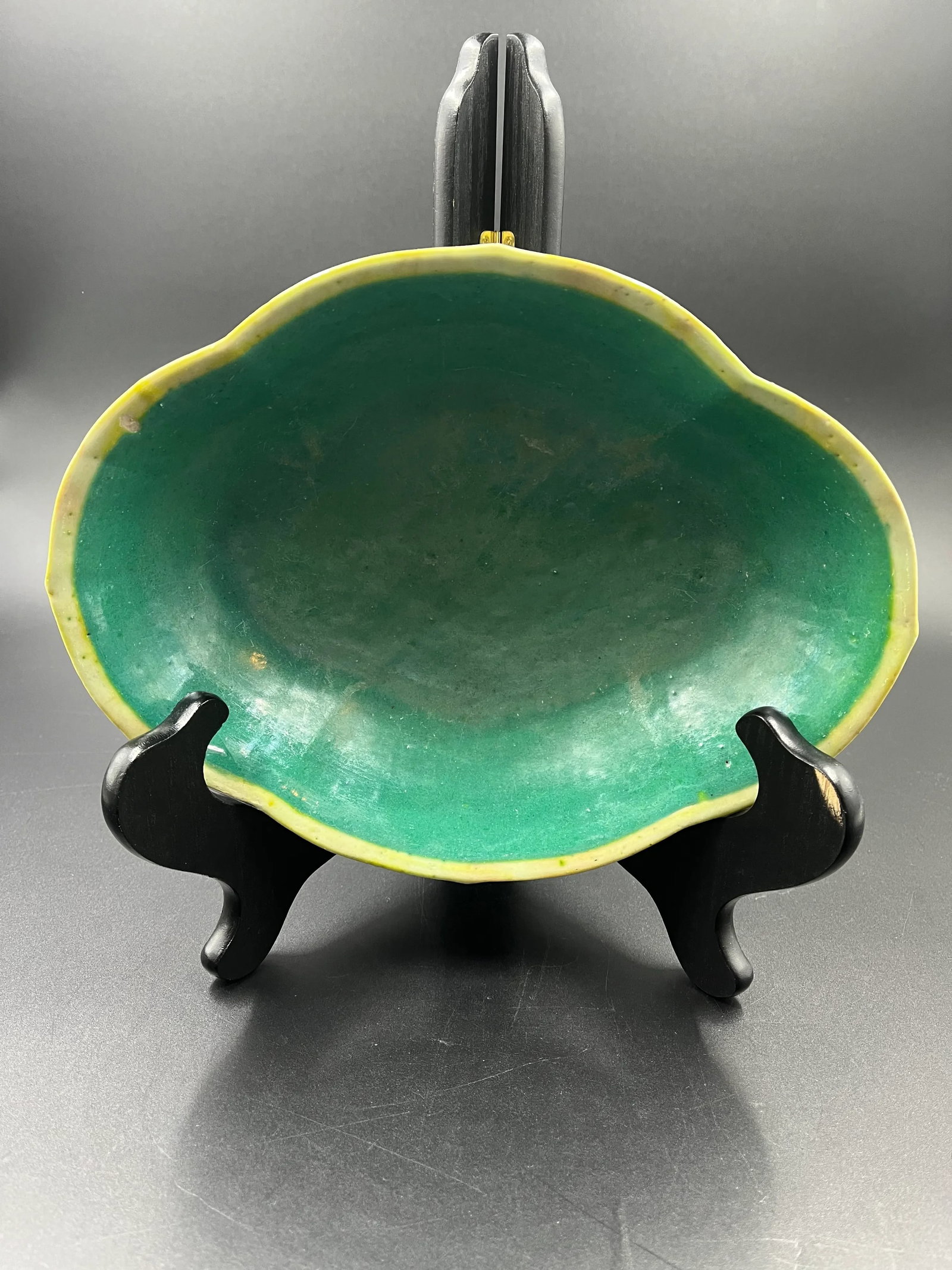 Vintage Chinese Large Pedestal Bowl - Green Bottom - 7