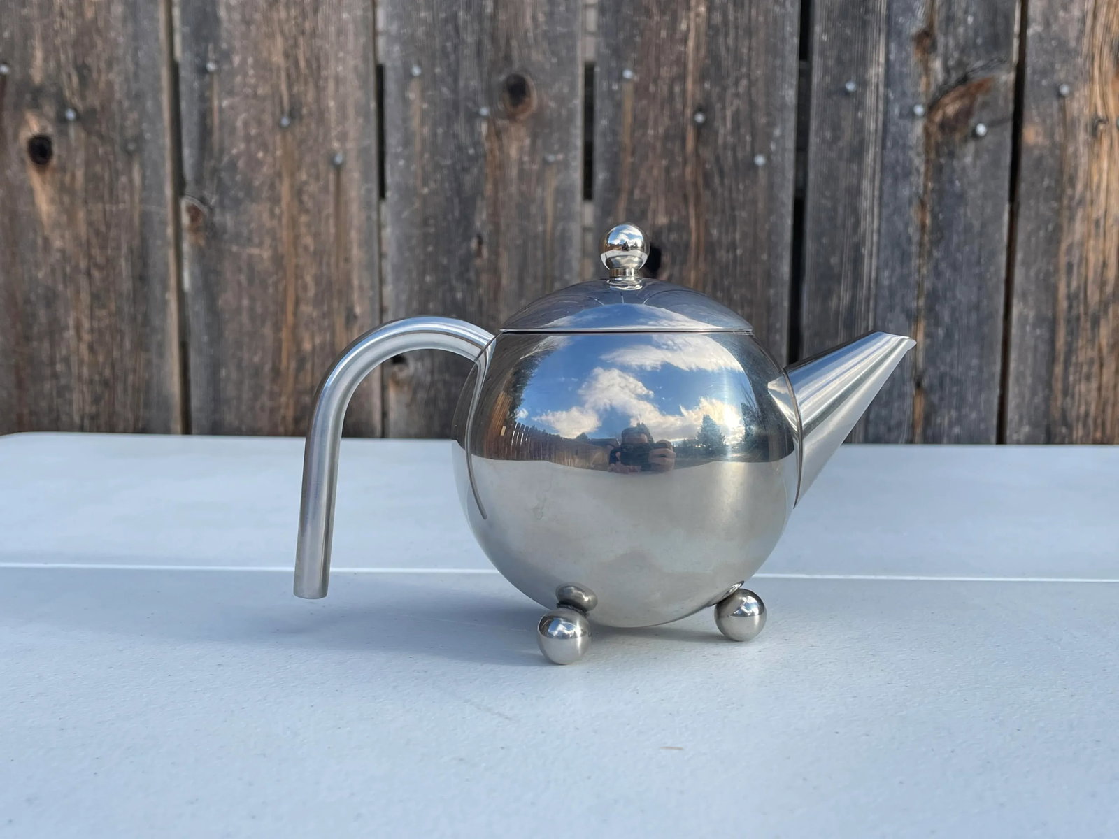 Art Deco Style Chrome Round Tea Pot - 10