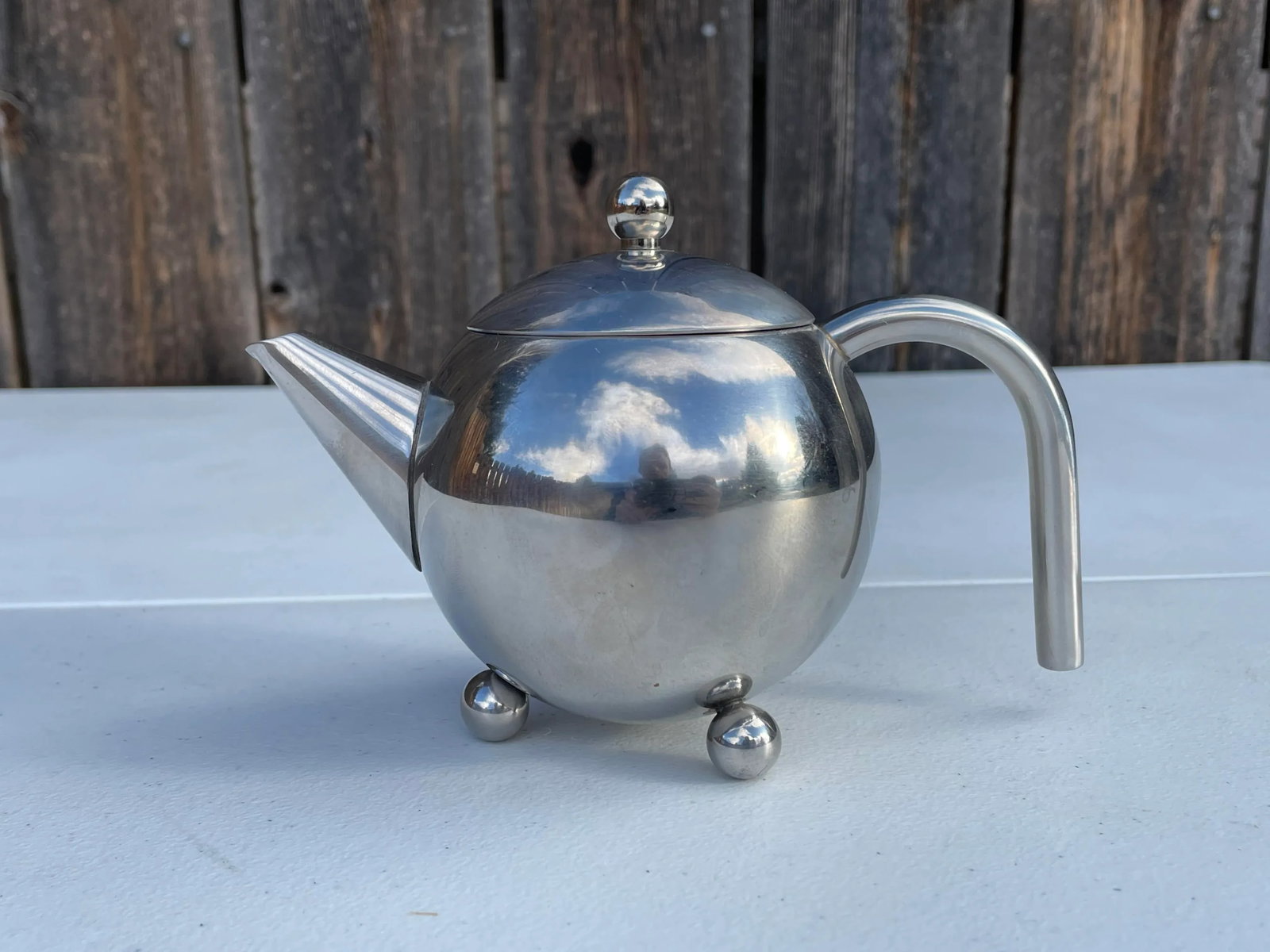 Art Deco Style Chrome Round Tea Pot - 12