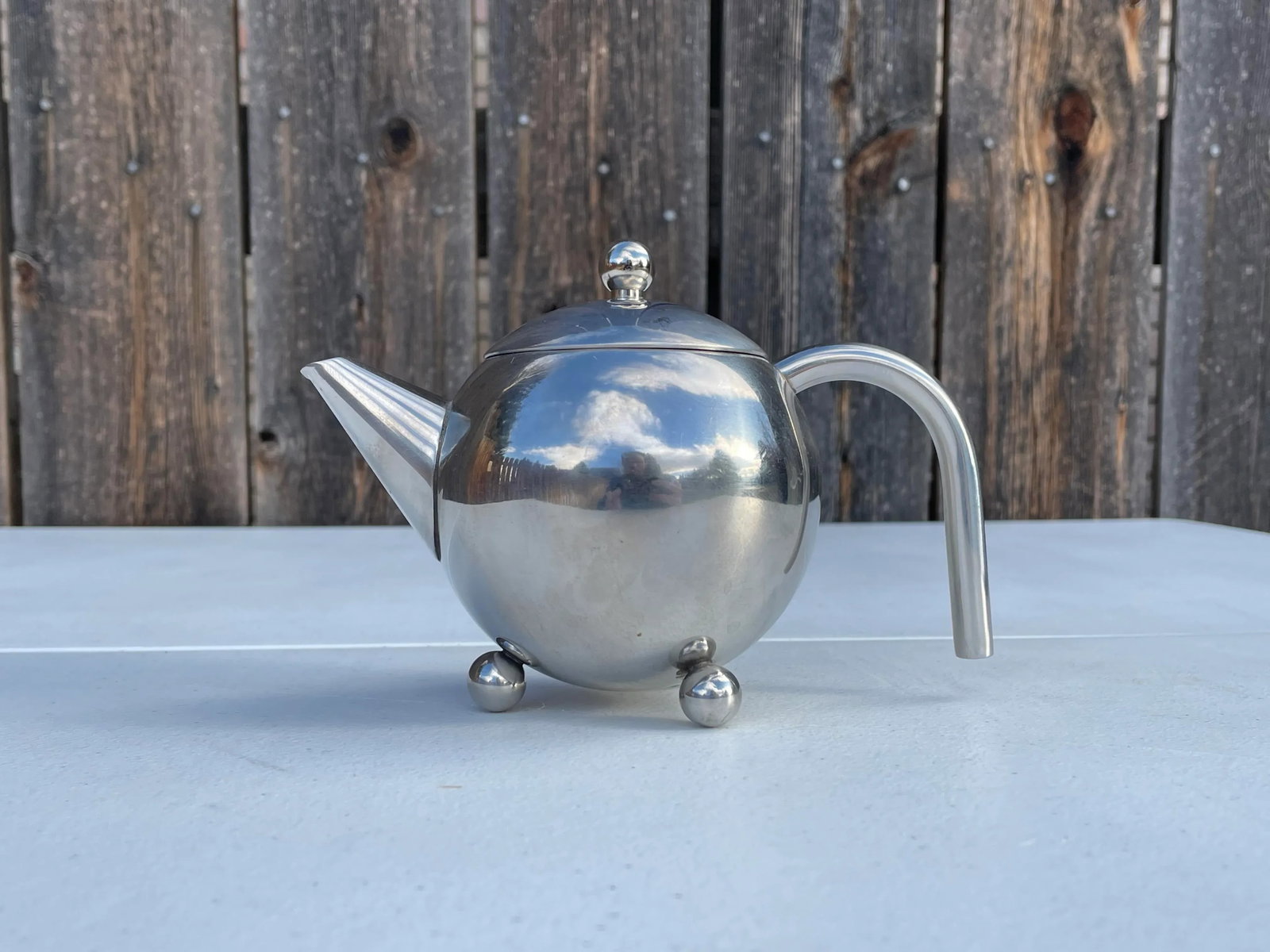 Art Deco Style Chrome Round Tea Pot - 3