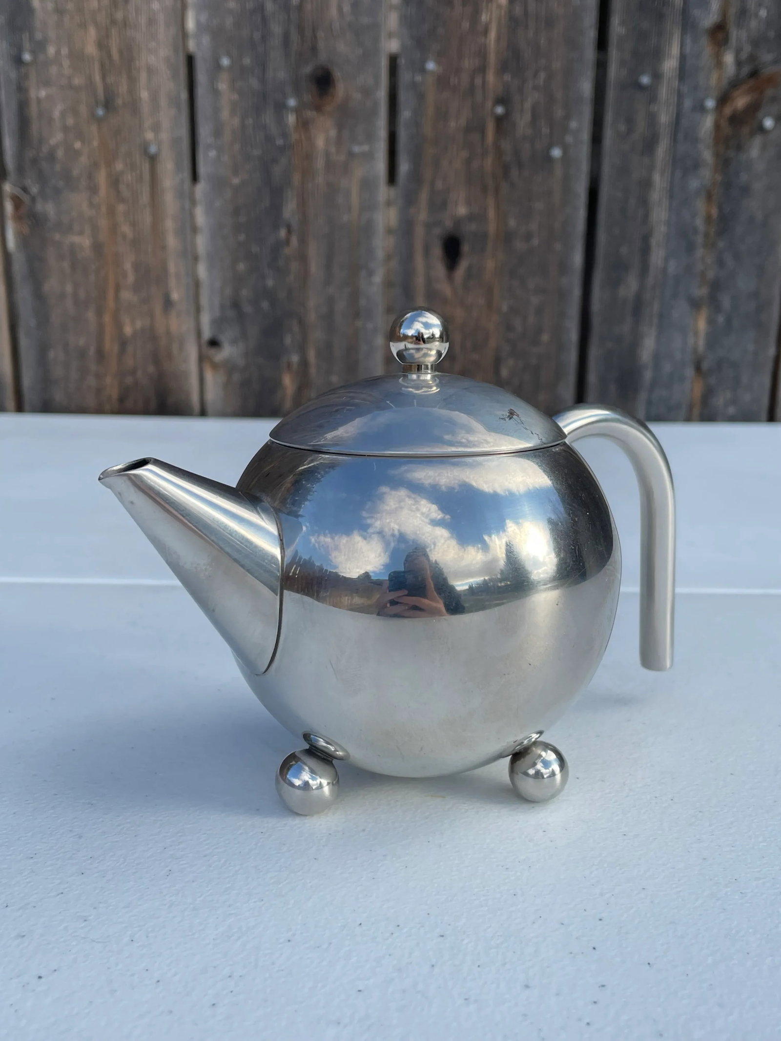 Art Deco Style Chrome Round Tea Pot - 4