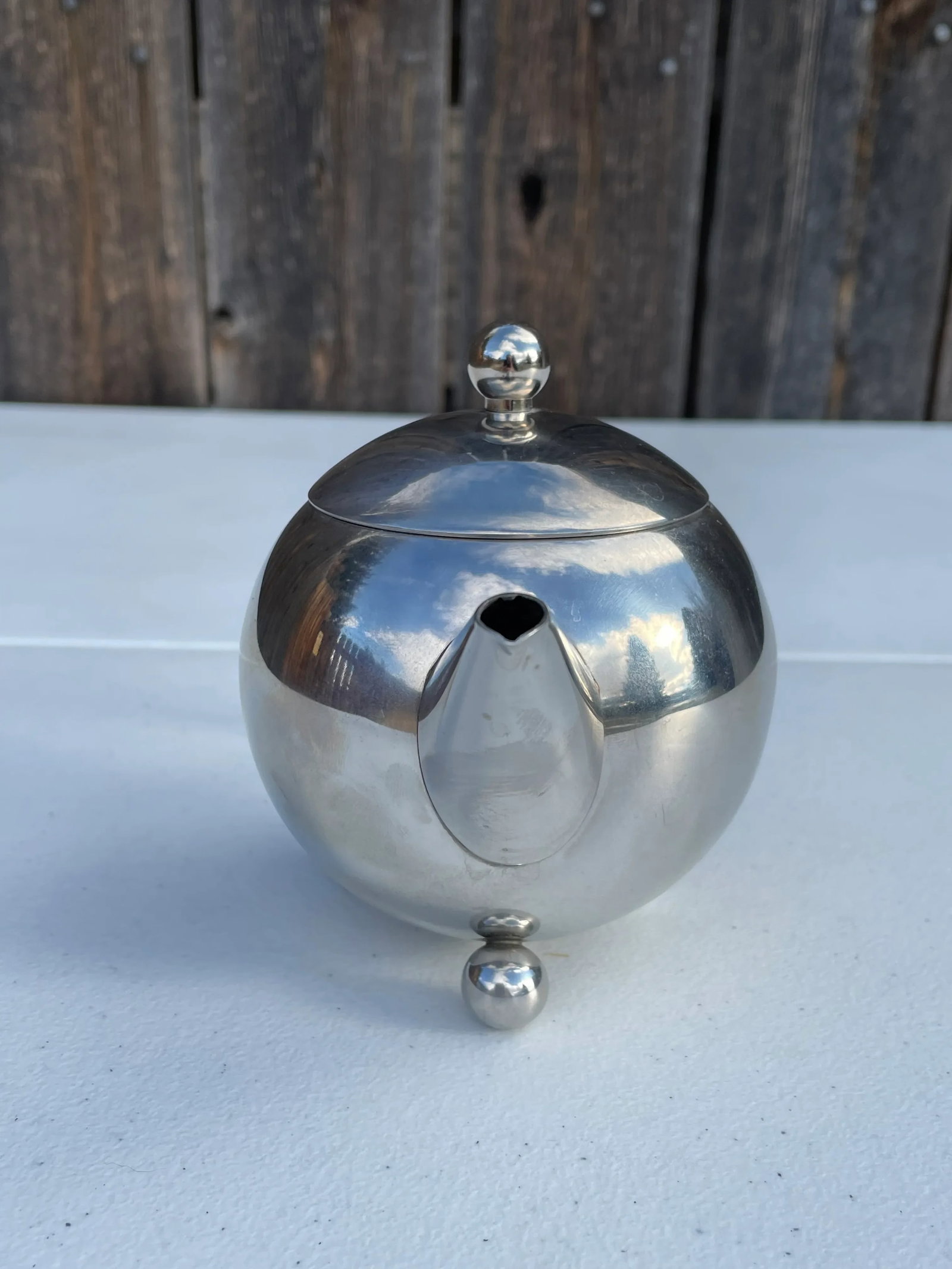 Art Deco Style Chrome Round Tea Pot - 6