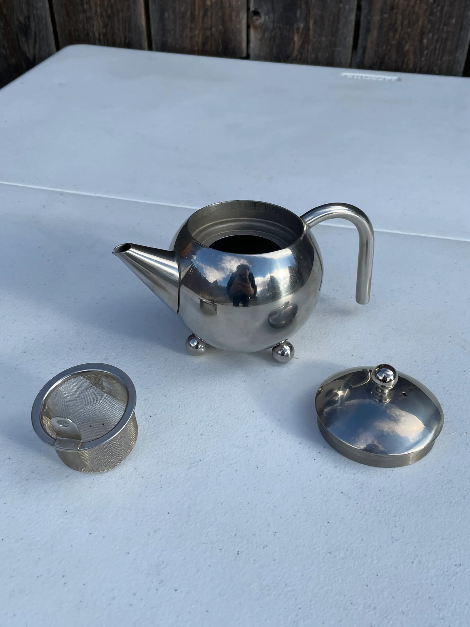 Art Deco Style Chrome Round Tea Pot - 8