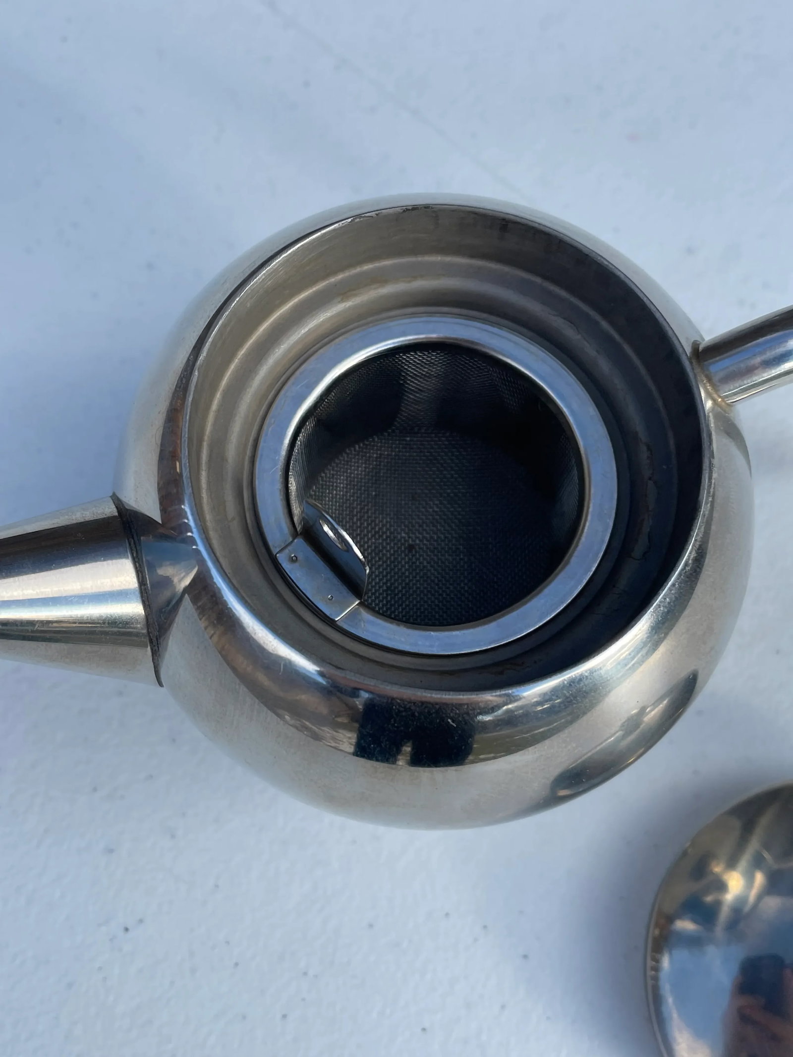 Art Deco Style Chrome Round Tea Pot - 9