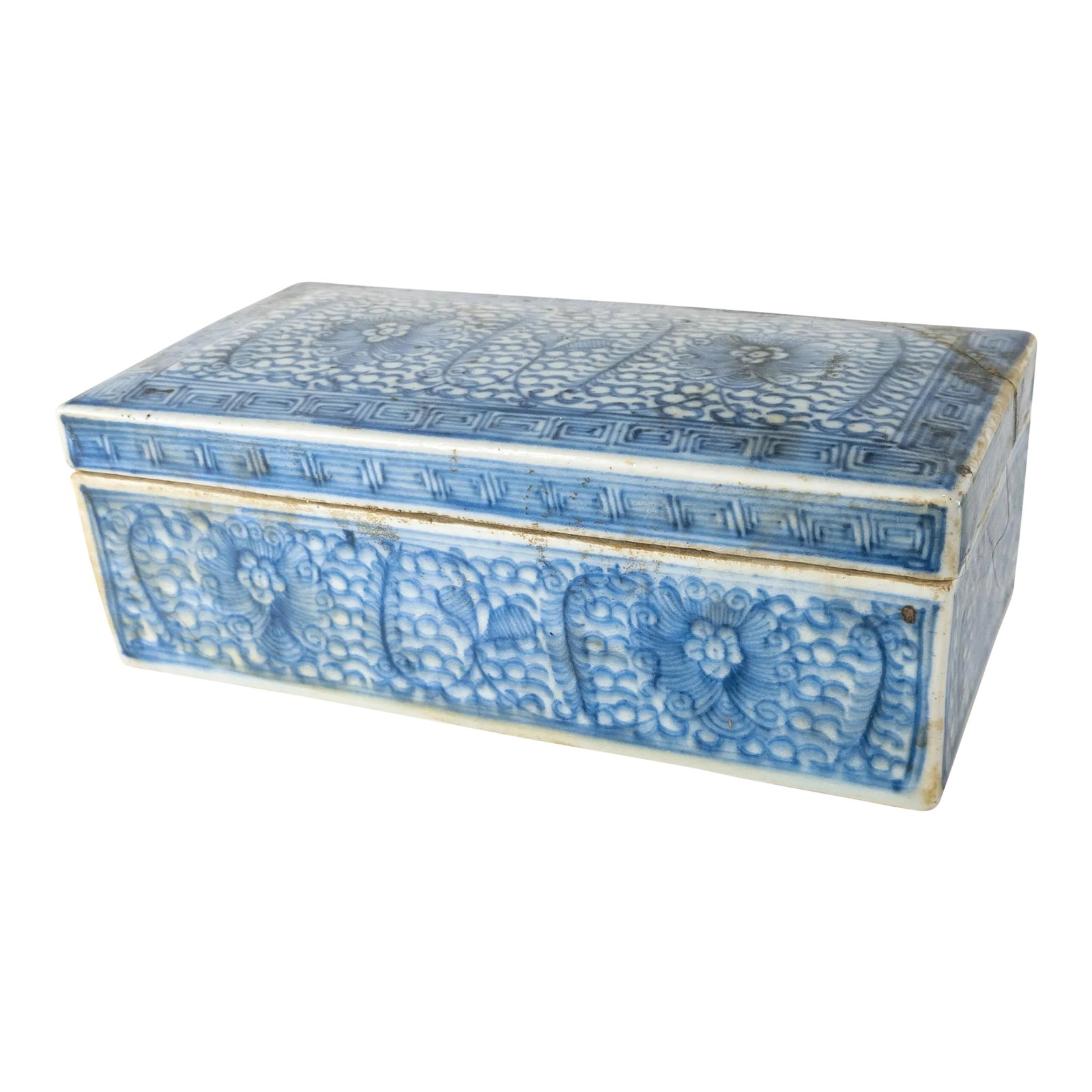 19th Century Chinese Chinoiserie Blue and White Covered Box With Repair (1 of 13)