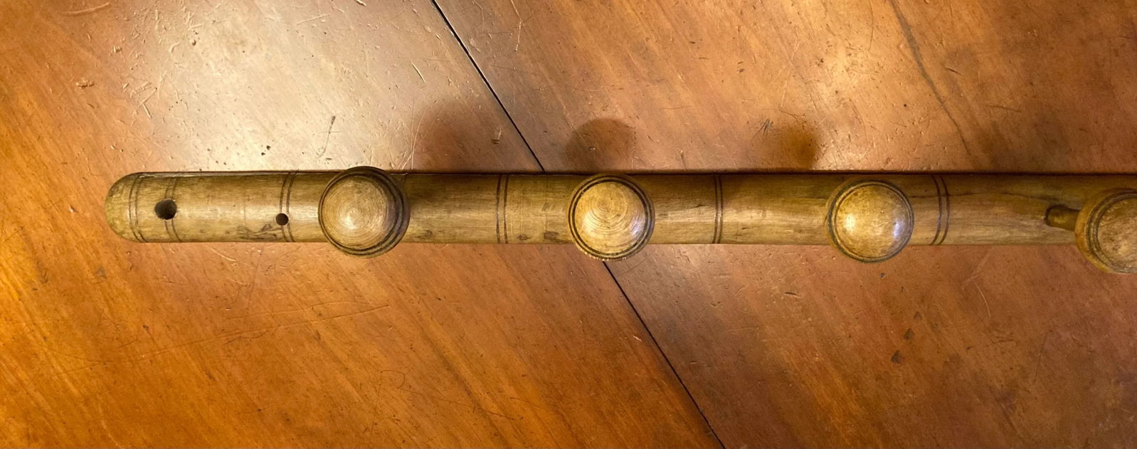 Large Antique Late 19th Century French Elm Wood Faux Bamboo Hanging Hat Rack - 2