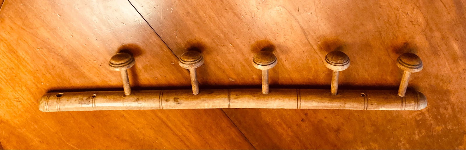 Large Antique Late 19th Century French Elm Wood Faux Bamboo Hanging Hat Rack - 4