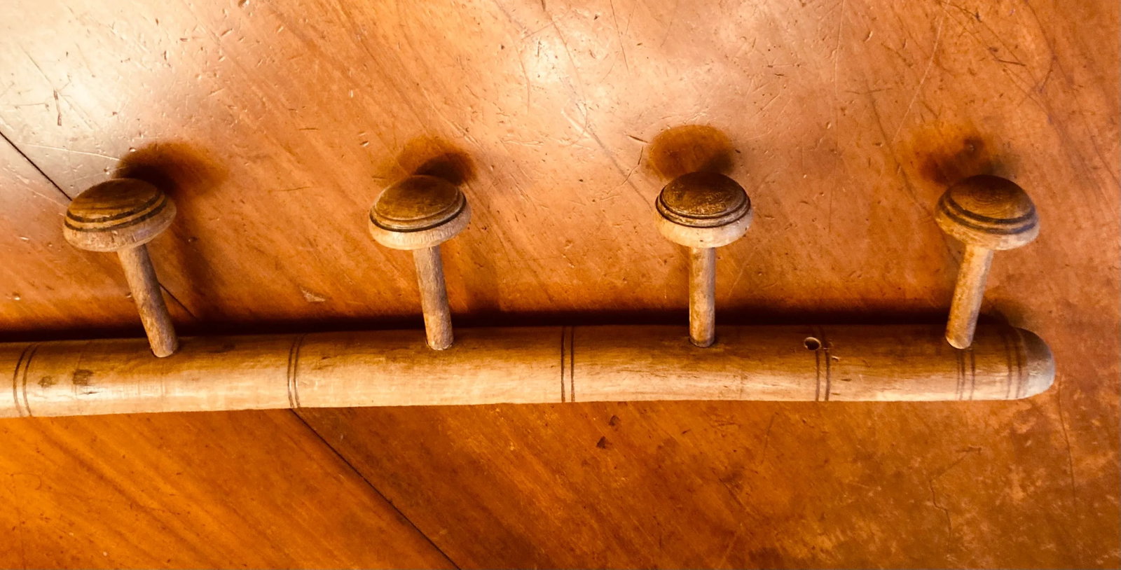 Large Antique Late 19th Century French Elm Wood Faux Bamboo Hanging Hat Rack - 5
