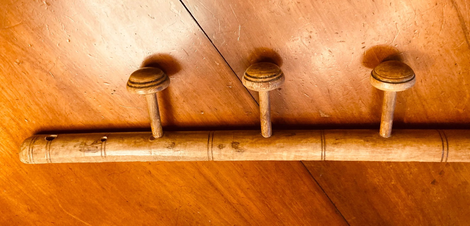 Large Antique Late 19th Century French Elm Wood Faux Bamboo Hanging Hat Rack - 6