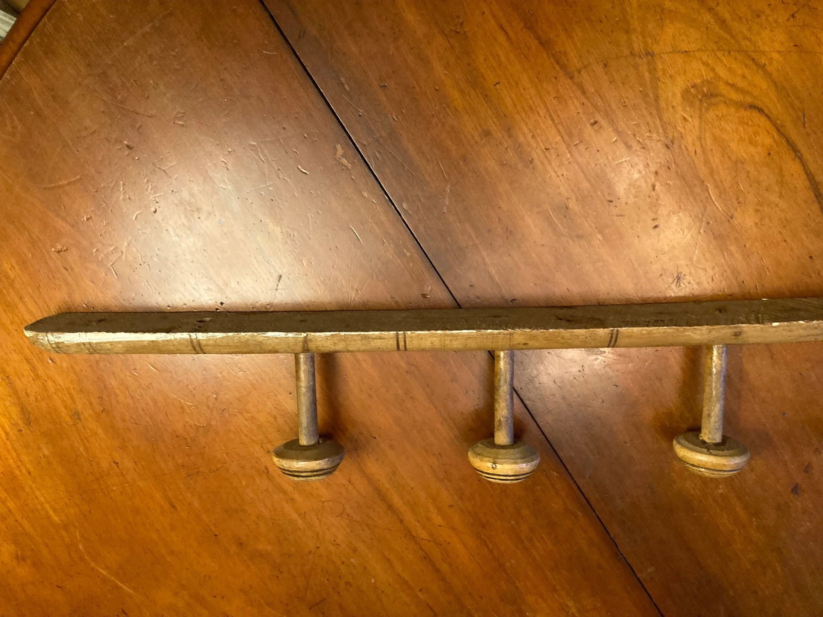 Large Antique Late 19th Century French Elm Wood Faux Bamboo Hanging Hat Rack - 7