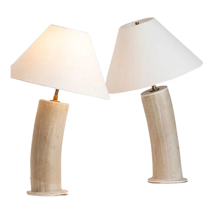 Pair Contemporary Stoneware Beige Glazed Ceramic Table / Desk Lamps, Parchment (1 of 12)