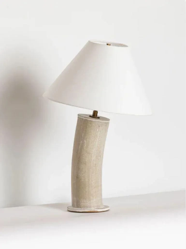 Pair Contemporary Stoneware Beige Glazed Ceramic Table / Desk Lamps, Parchment - 3
