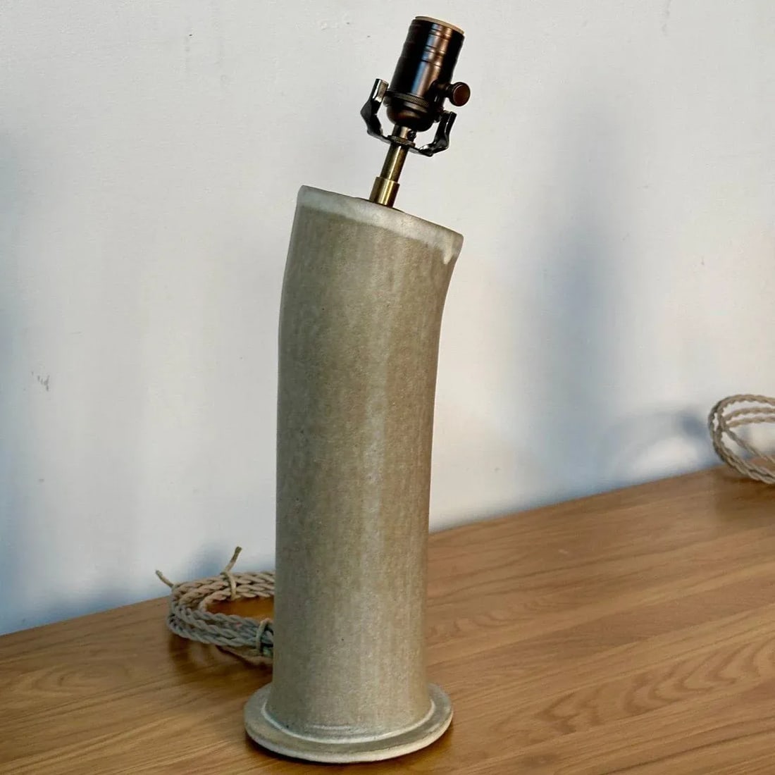 Pair Contemporary Stoneware Beige Glazed Ceramic Table / Desk Lamps, Parchment - 9