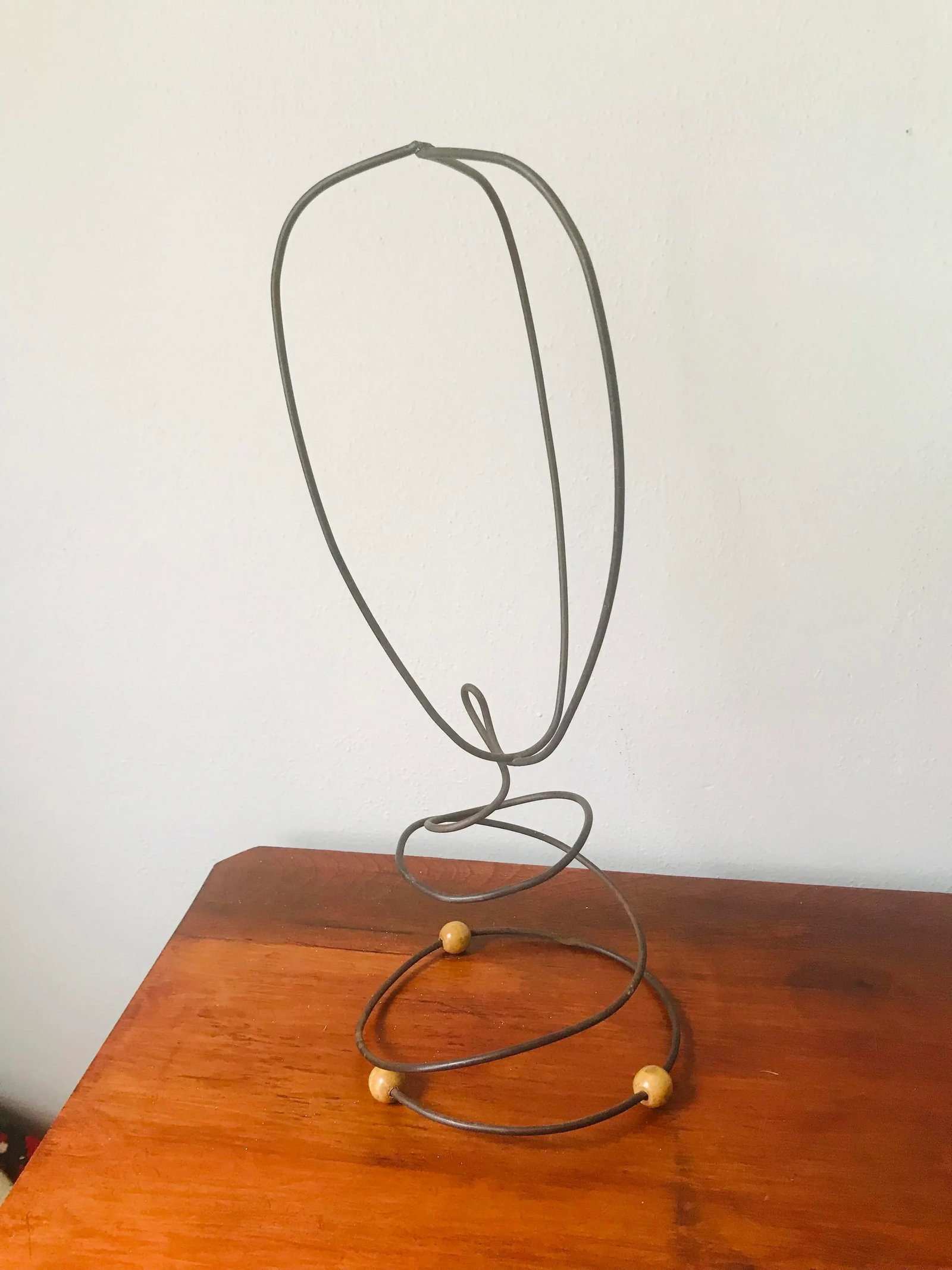 Antique Edwardian or Victorian Wicker Hat and Wire Stand - 2