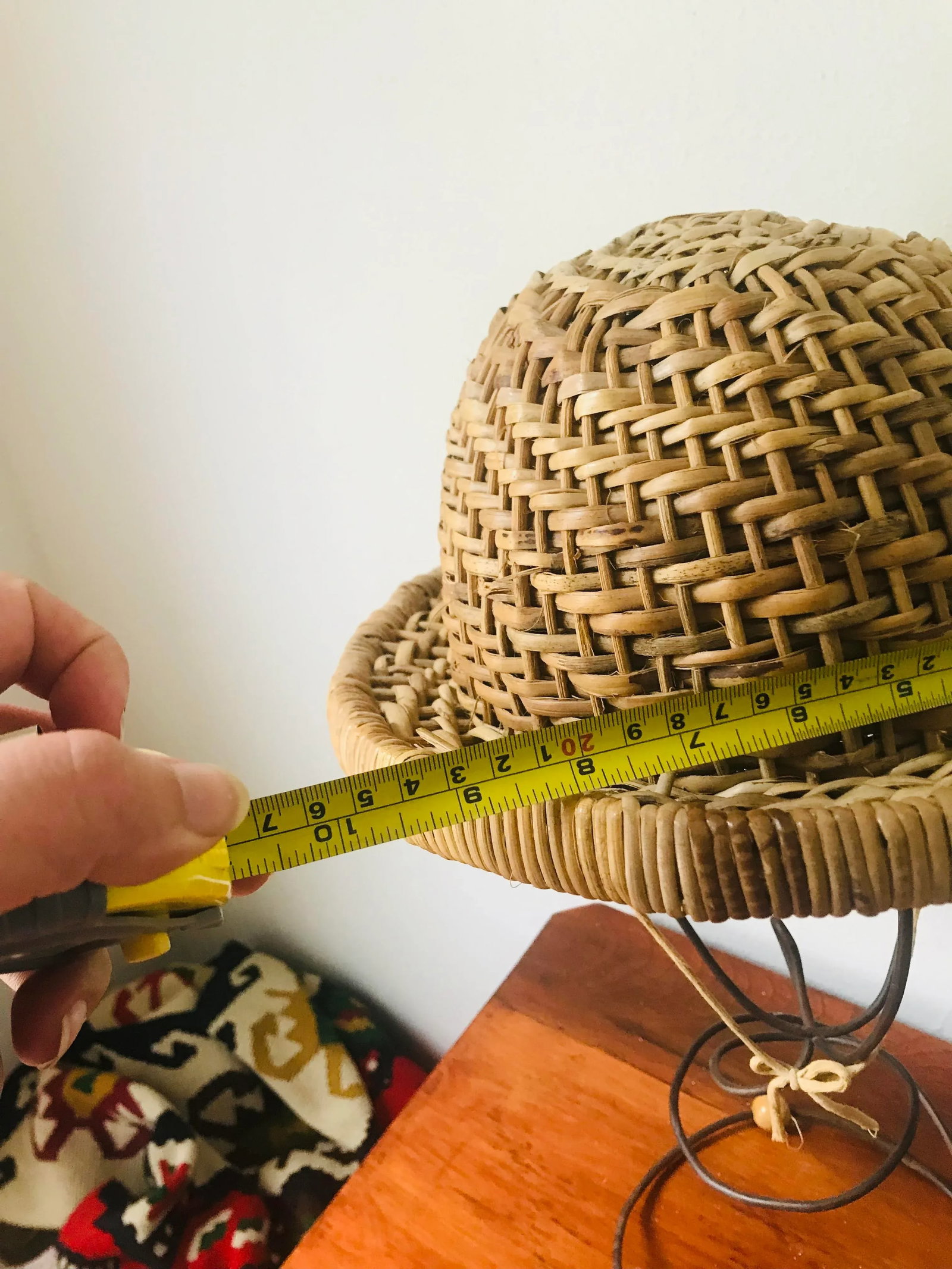 Antique Edwardian or Victorian Wicker Hat and Wire Stand - 7