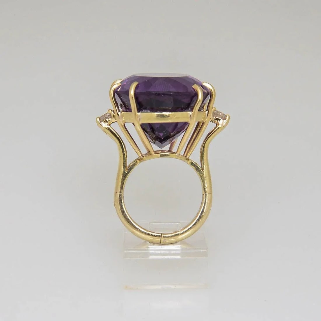 1970s Large Amethyst and Diamond Gold Cocktail Ring size 4 - 3