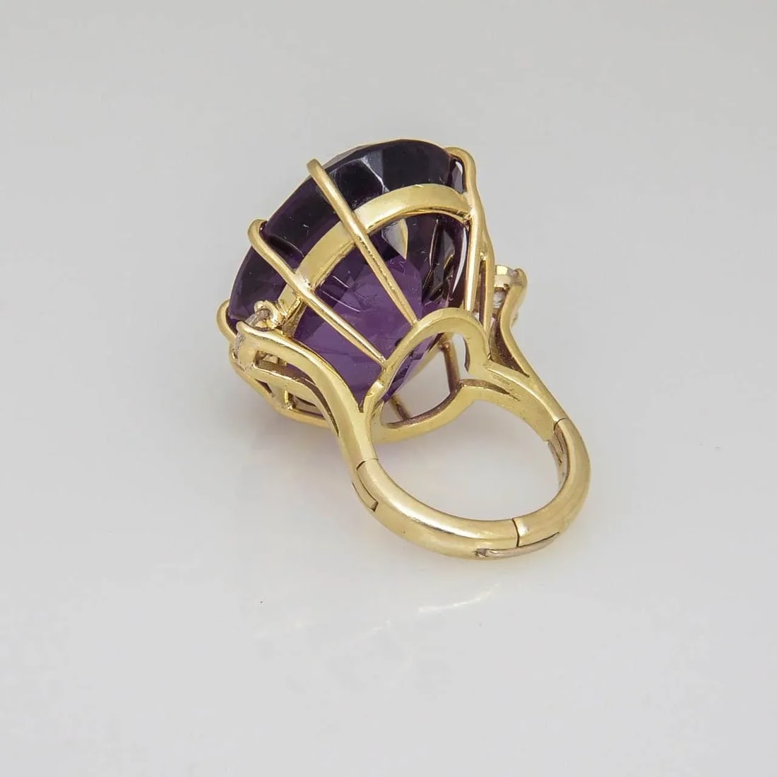 1970s Large Amethyst and Diamond Gold Cocktail Ring size 4 - 8