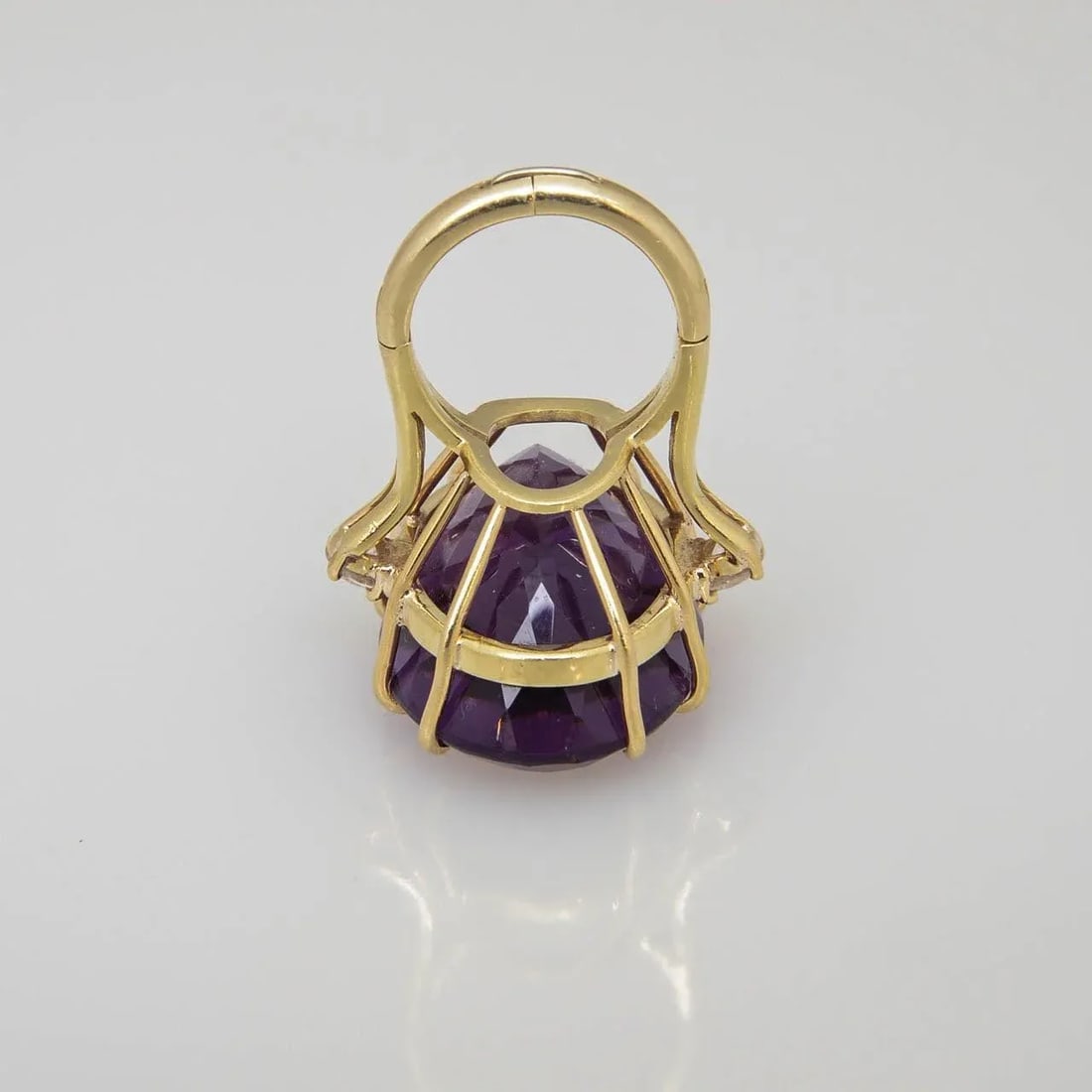 1970s Large Amethyst and Diamond Gold Cocktail Ring size 4 - 9