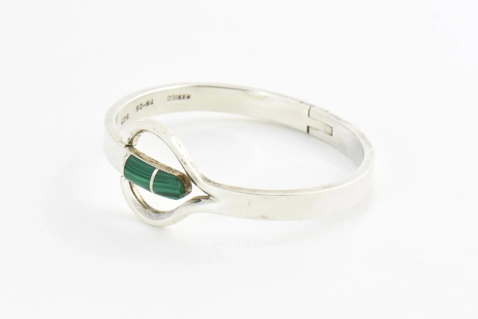 Modernist Malachite Sterling Silver Bangle Bracelet - 2