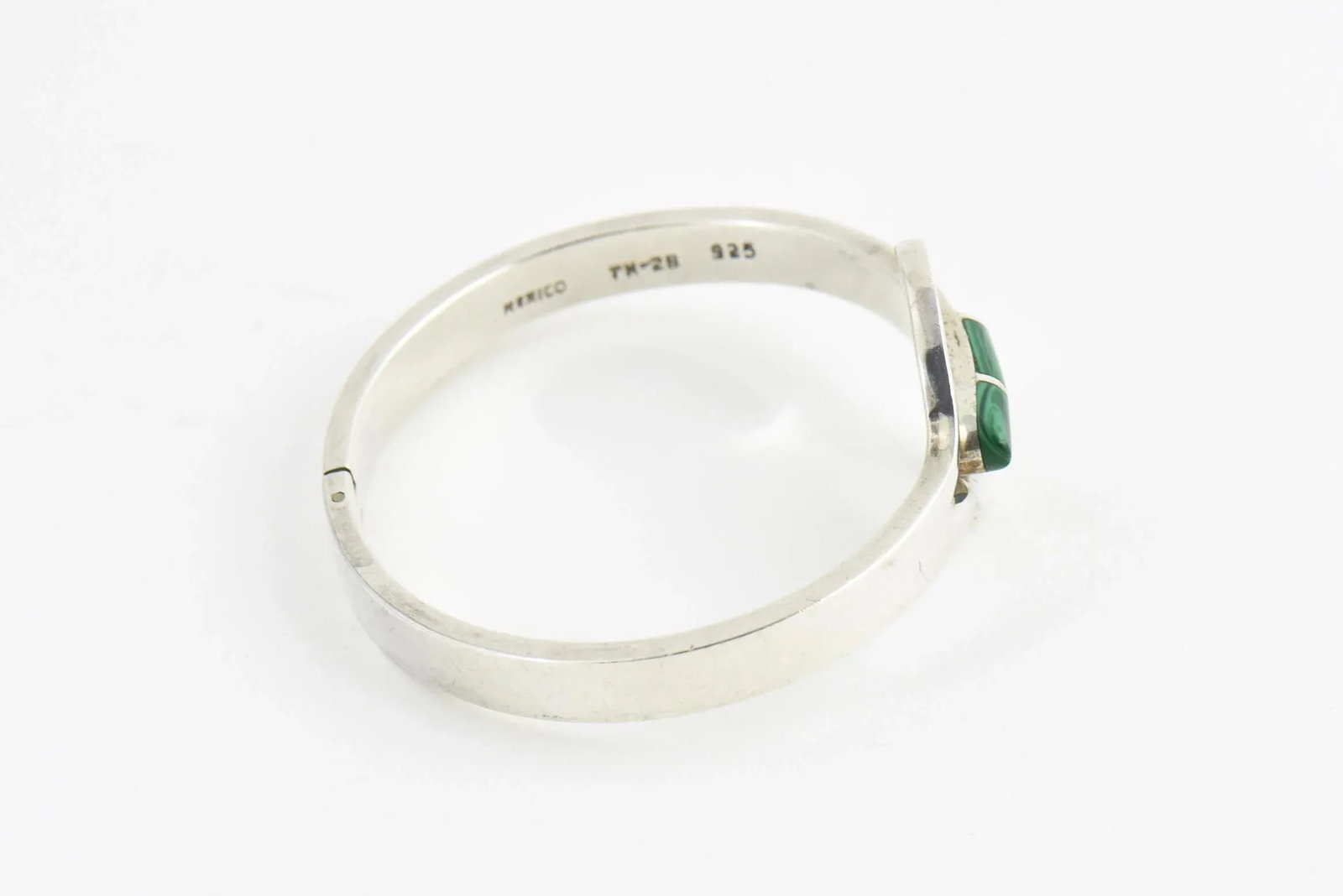 Modernist Malachite Sterling Silver Bangle Bracelet - 3