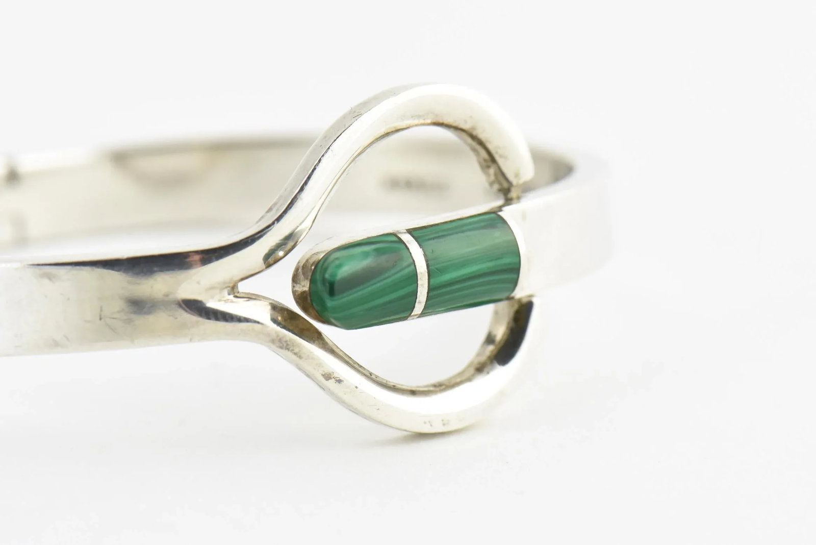 Modernist Malachite Sterling Silver Bangle Bracelet - 6