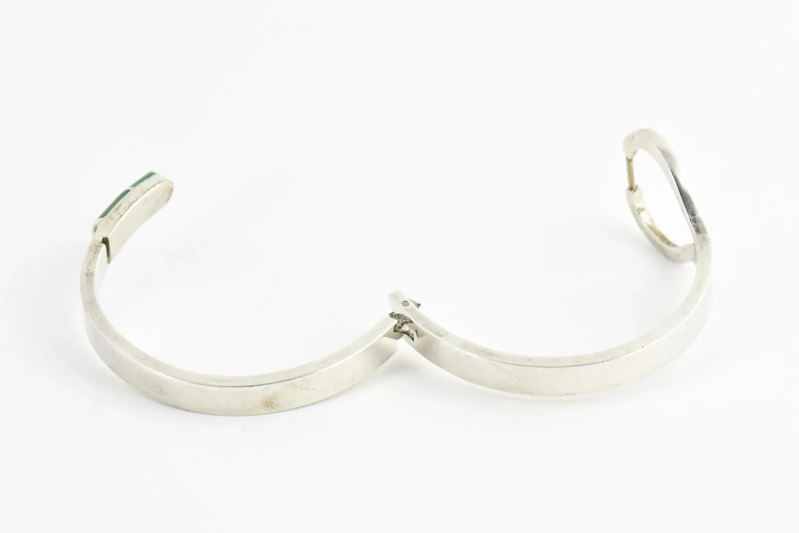 Modernist Malachite Sterling Silver Bangle Bracelet - 7
