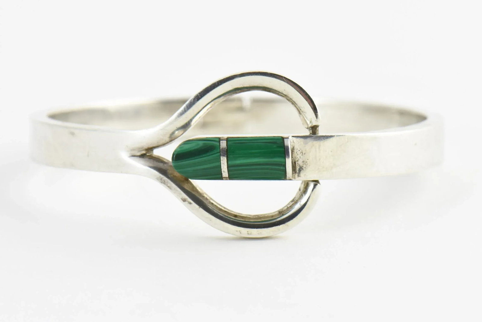 Modernist Malachite Sterling Silver Bangle Bracelet - 8
