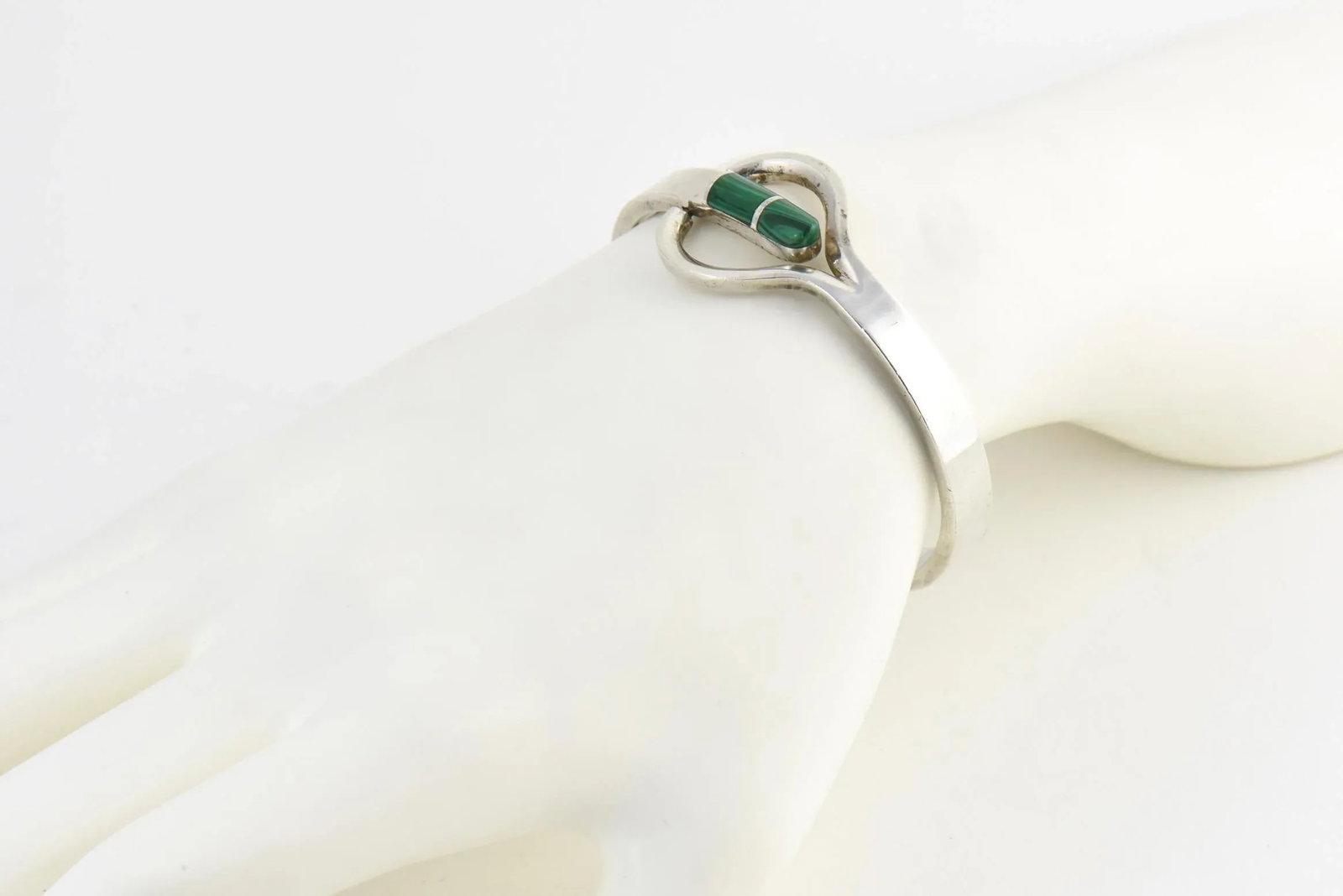 Modernist Malachite Sterling Silver Bangle Bracelet - 9