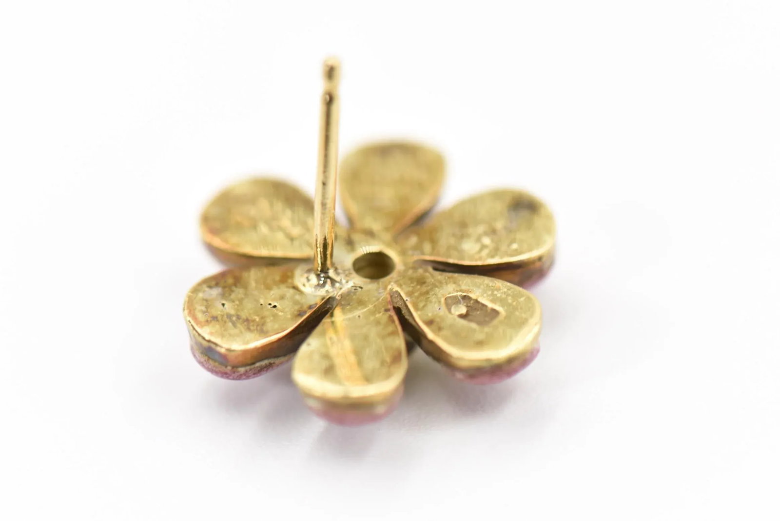 Pink Enamel Daisy Flower Diamond Gold Earrings by Sandra J. Sensations - 2 Pieces - 5