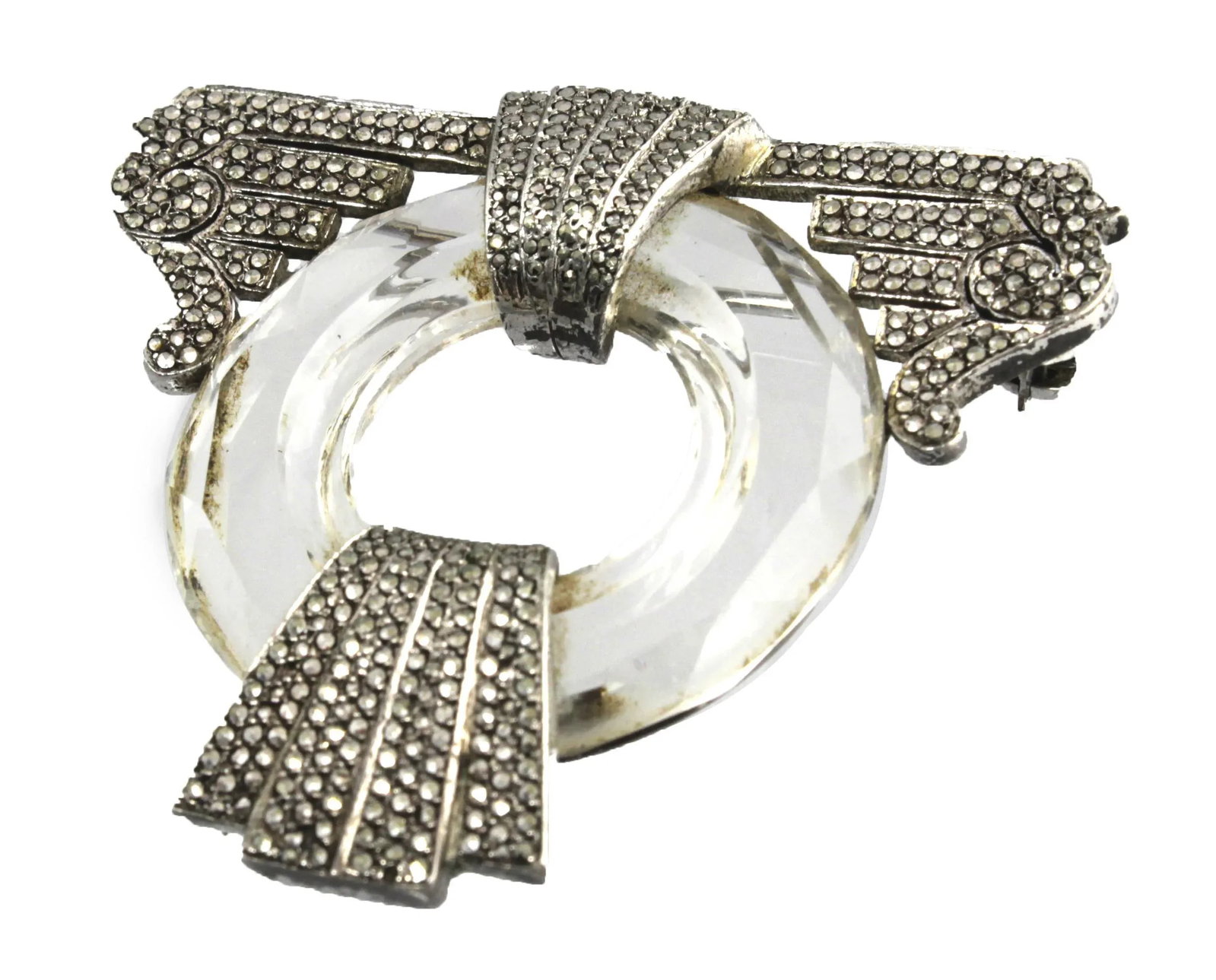 Art Deco Crystal Marcasite Brooch - 3