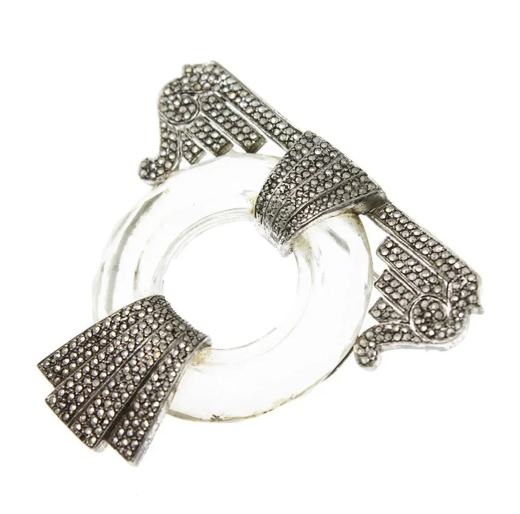 Art Deco Crystal Marcasite Brooch - 4