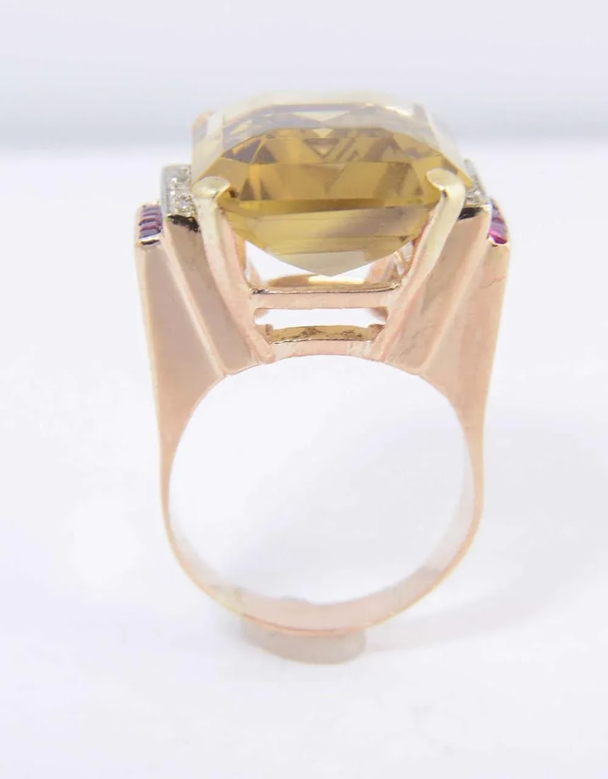 Retro Citrine Synthetic Ruby Diamond Gold Cocktail Ring size 11 - 10