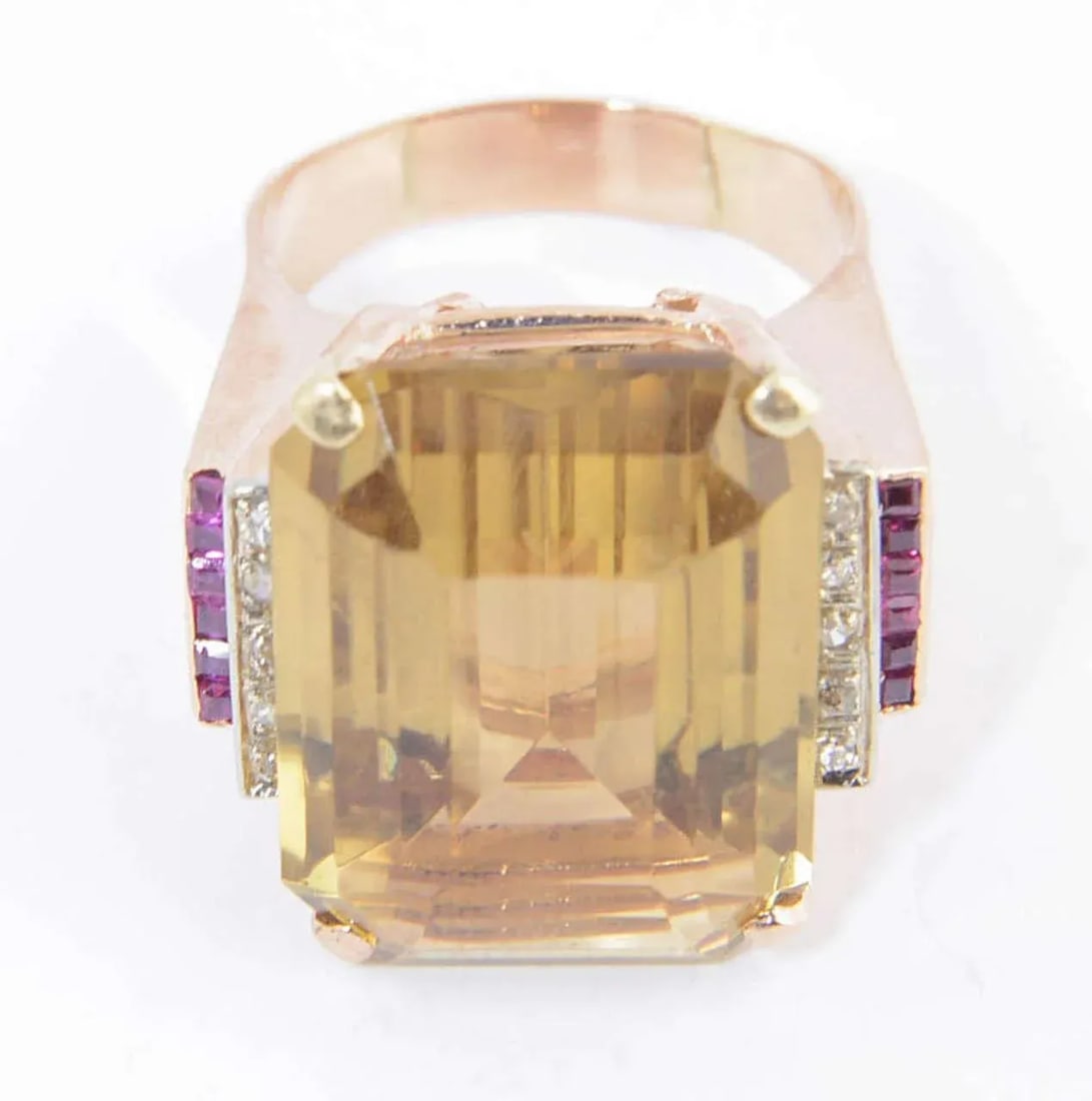 Retro Citrine Synthetic Ruby Diamond Gold Cocktail Ring size 11 - 3