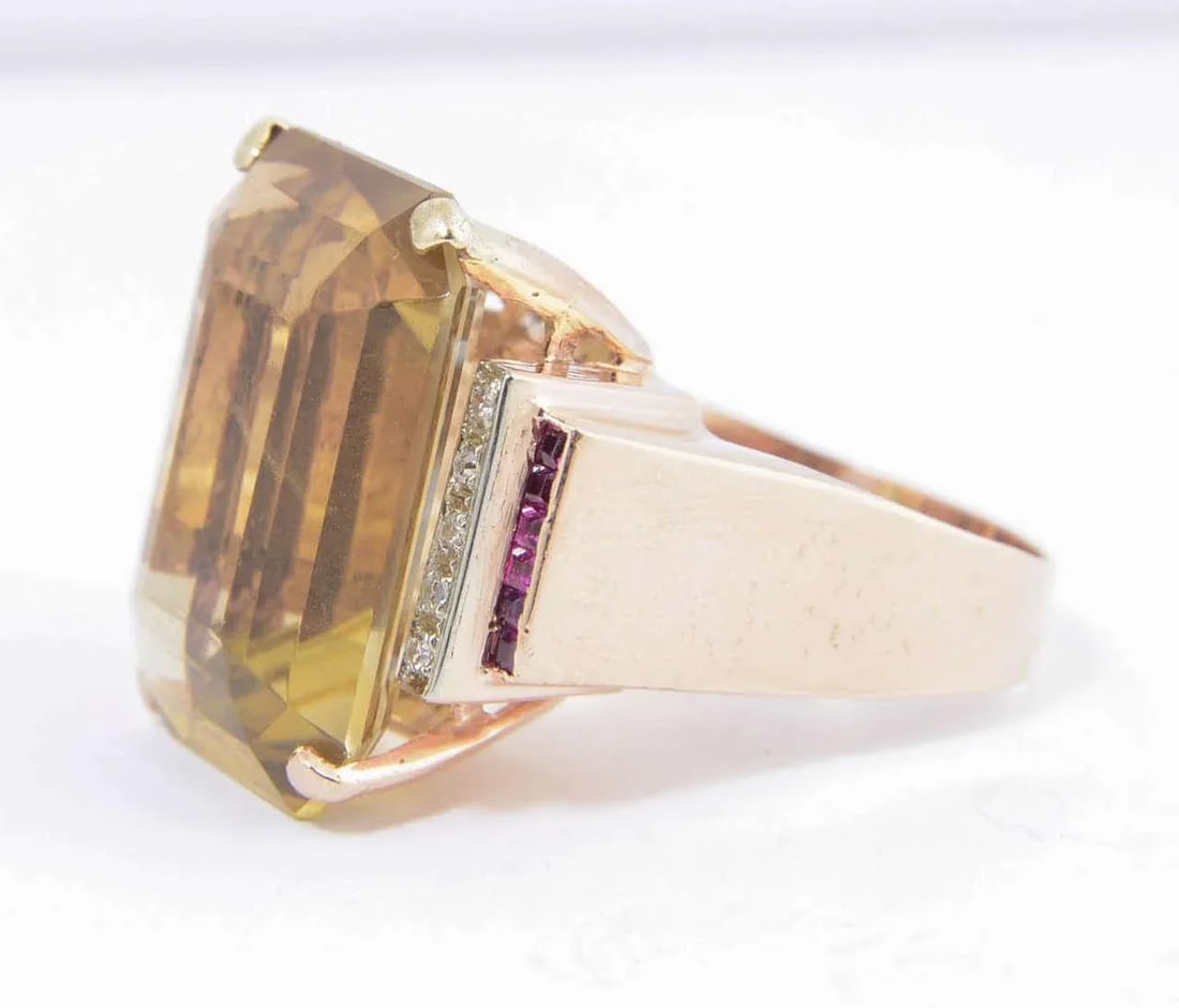 Retro Citrine Synthetic Ruby Diamond Gold Cocktail Ring size 11 - 4