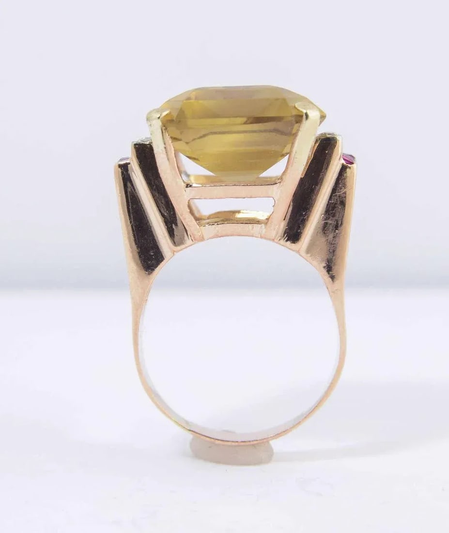 Retro Citrine Synthetic Ruby Diamond Gold Cocktail Ring size 11 - 9