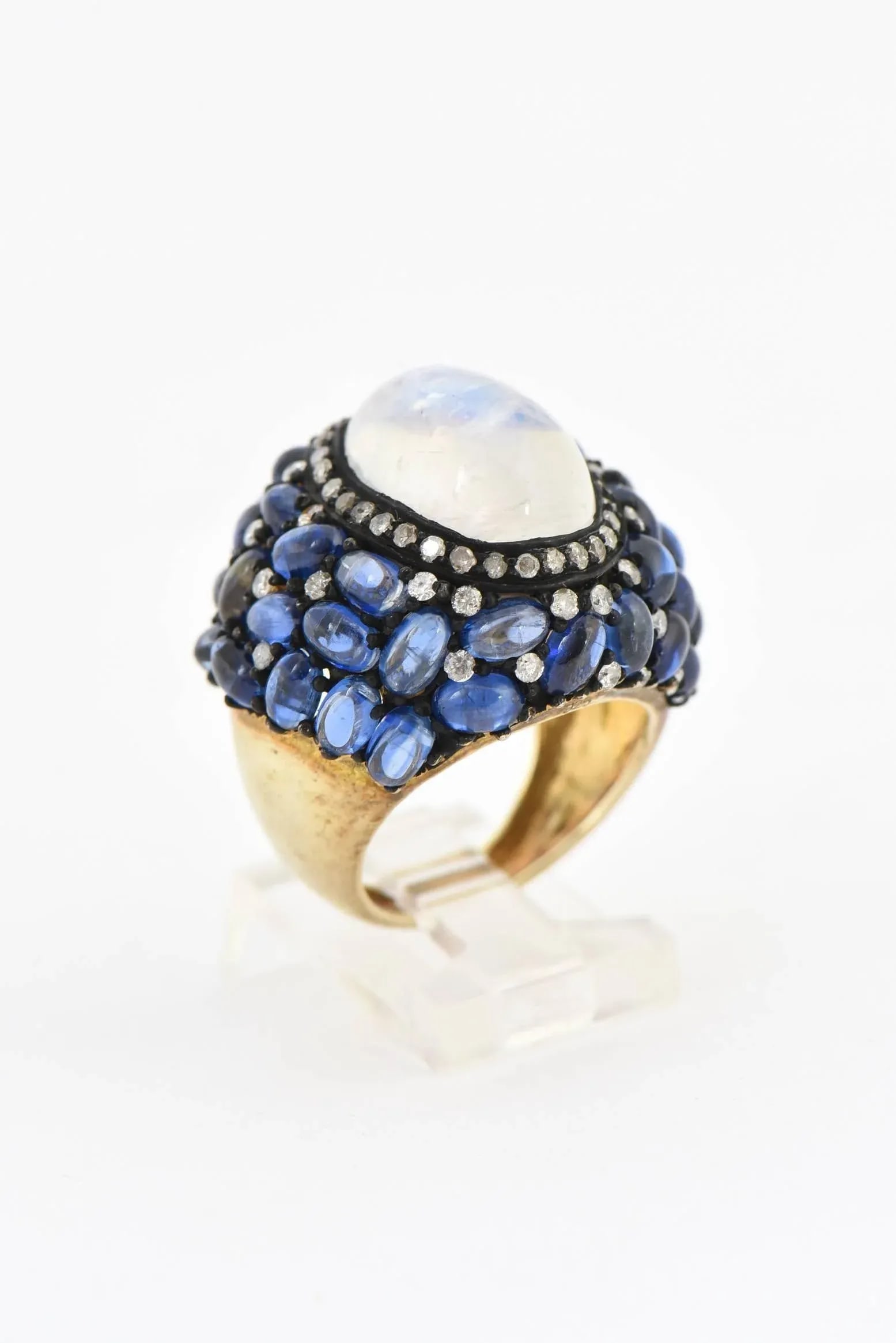 Moonstone, Kyanite and Diamond Cocktail Ring Size 7.25 - 2