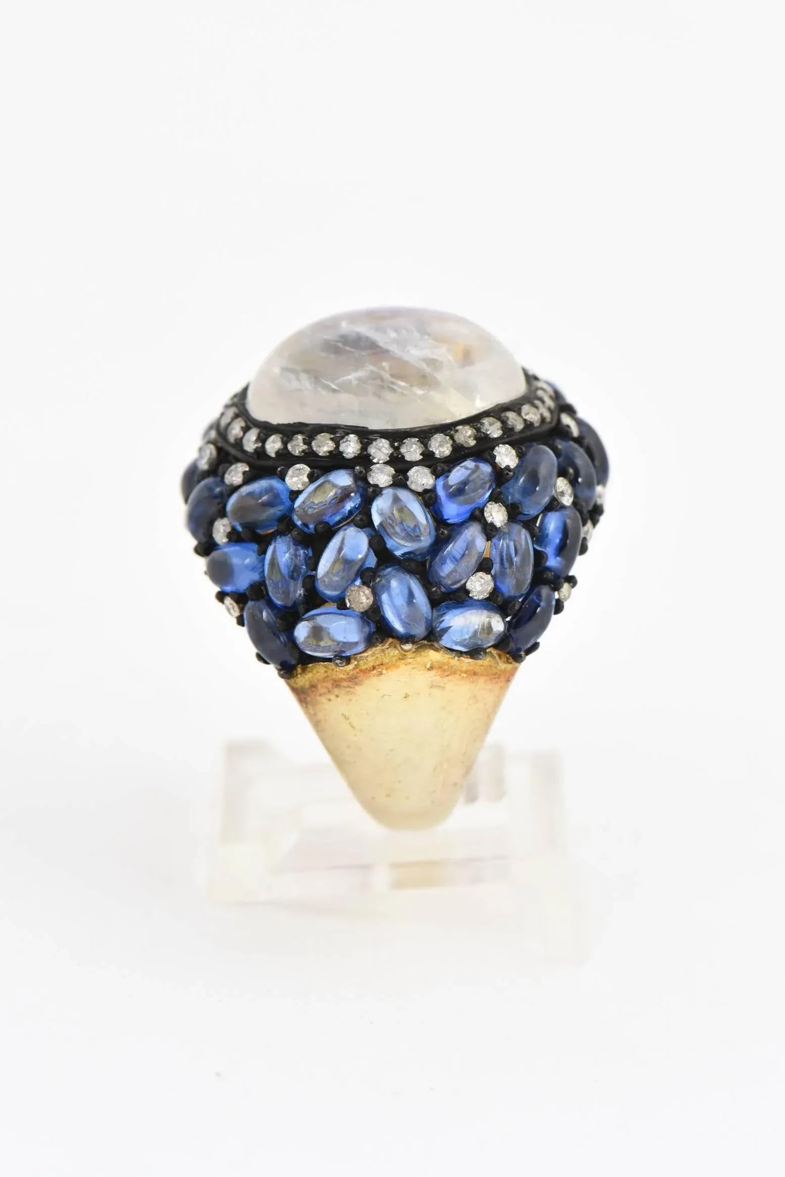 Moonstone, Kyanite and Diamond Cocktail Ring Size 7.25 - 3