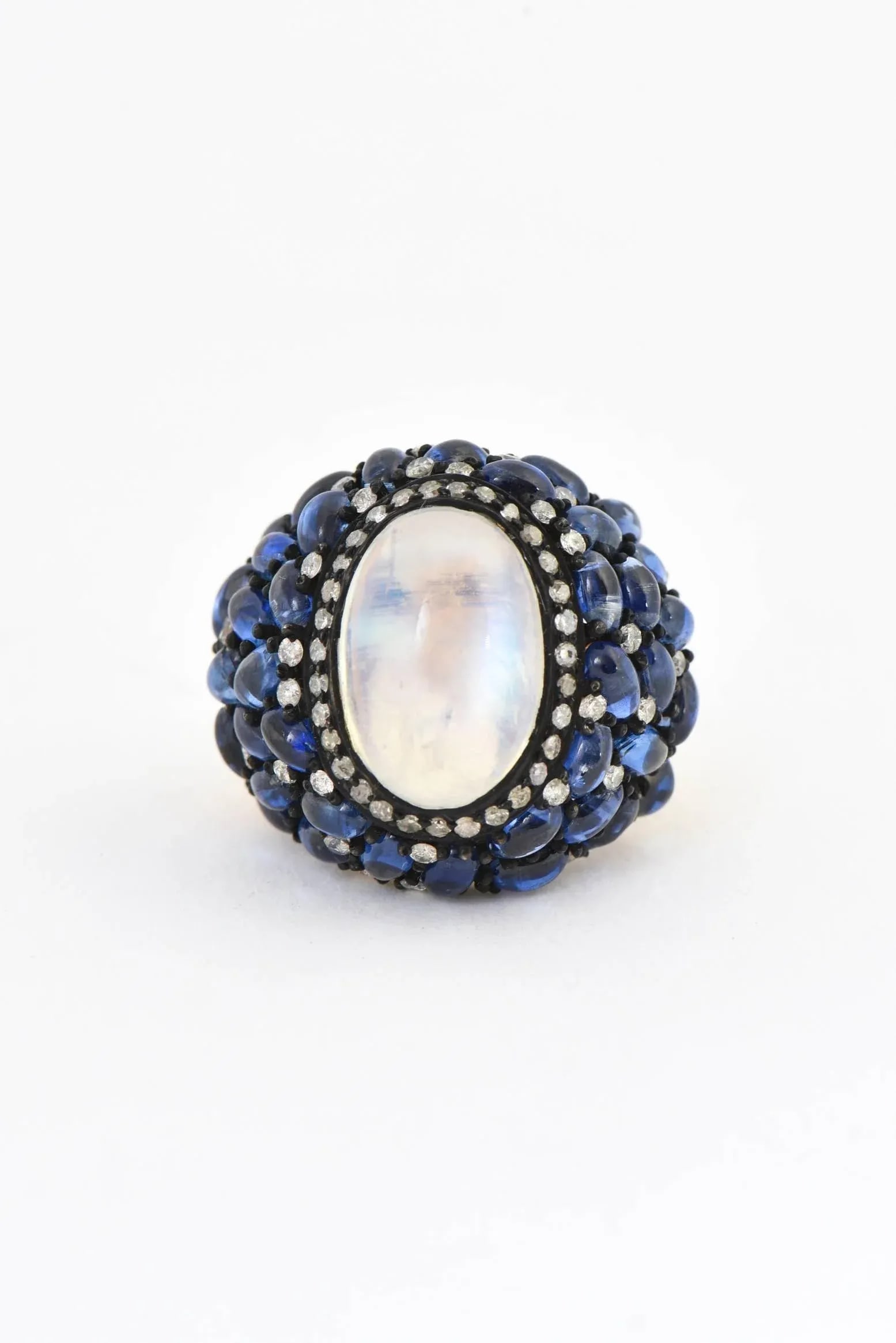 Moonstone, Kyanite and Diamond Cocktail Ring Size 7.25 - 4