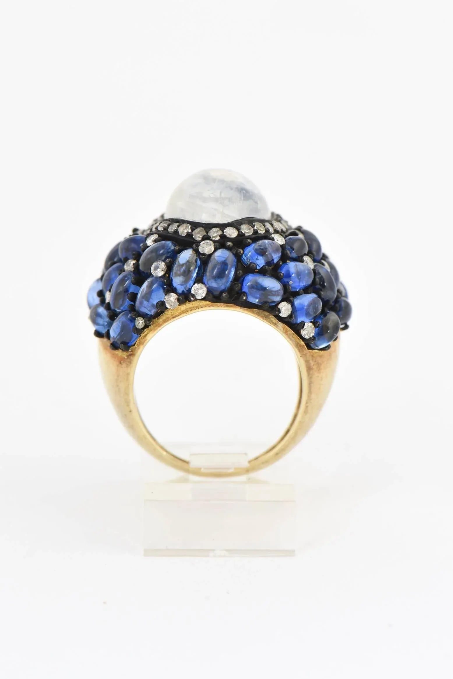 Moonstone, Kyanite and Diamond Cocktail Ring Size 7.25 - 5